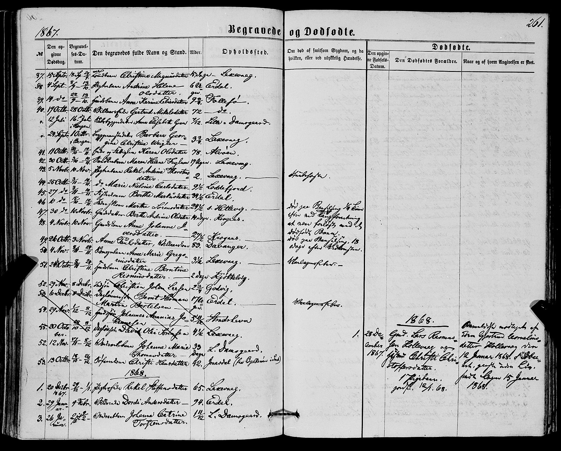 Askøy Sokneprestembete, AV/SAB-A-74101/H/Ha/Haa/Haaa/L0009: Parish register (official) no. A 9, 1863-1877, p. 261