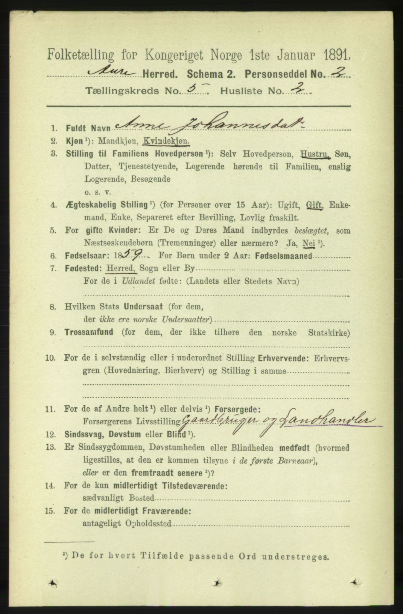 RA, 1891 census for 1569 Aure, 1891, p. 2718