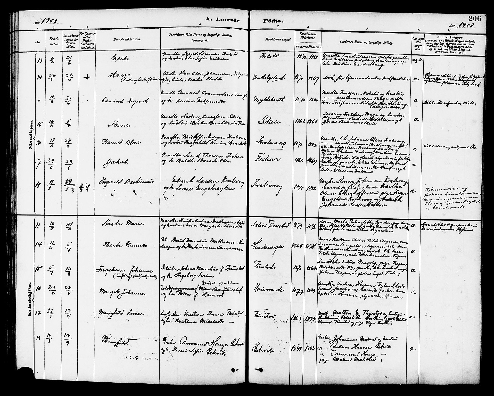 Avaldsnes sokneprestkontor, SAST/A -101851/H/Ha/Hab/L0007: Parish register (copy) no. B 7, 1885-1909, p. 206