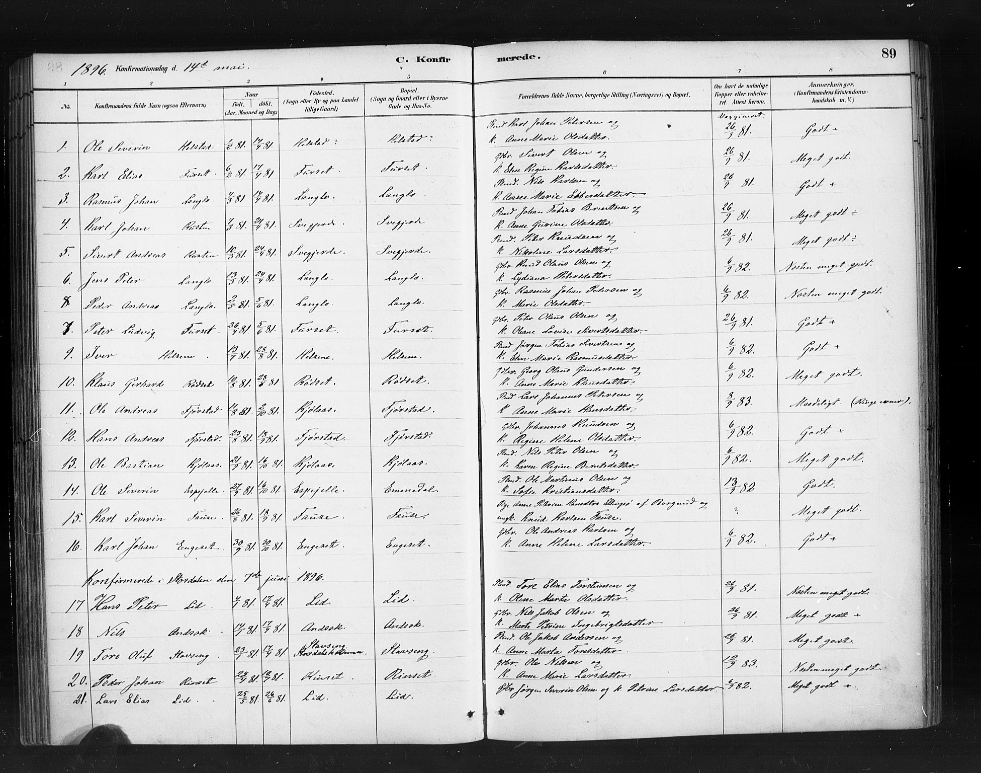 Ministerialprotokoller, klokkerbøker og fødselsregistre - Møre og Romsdal, AV/SAT-A-1454/520/L0283: Parish register (official) no. 520A12, 1882-1898, p. 89