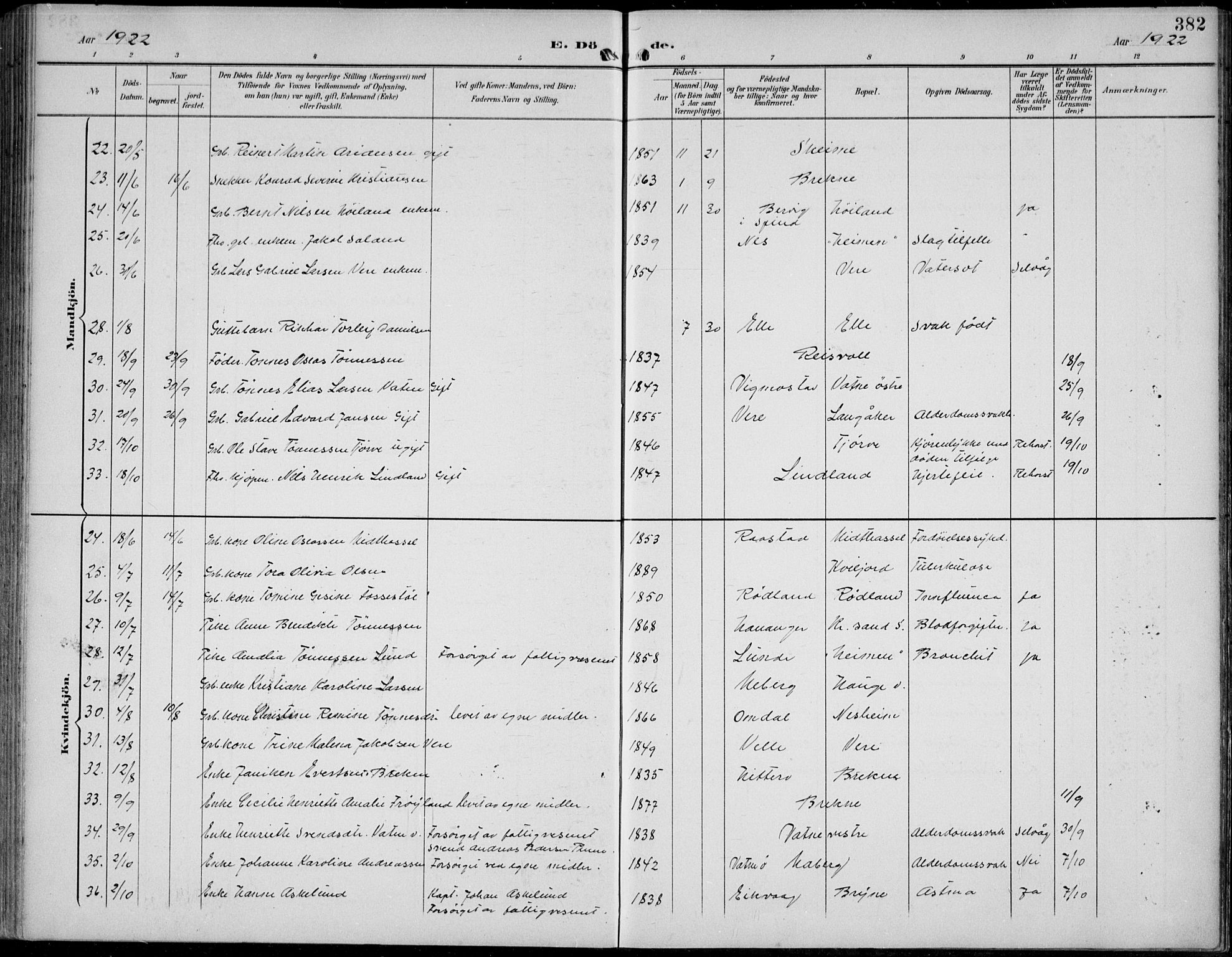 Lista sokneprestkontor, AV/SAK-1111-0027/F/Fb/L0005: Parish register (copy) no. B 5, 1892-1923, p. 382