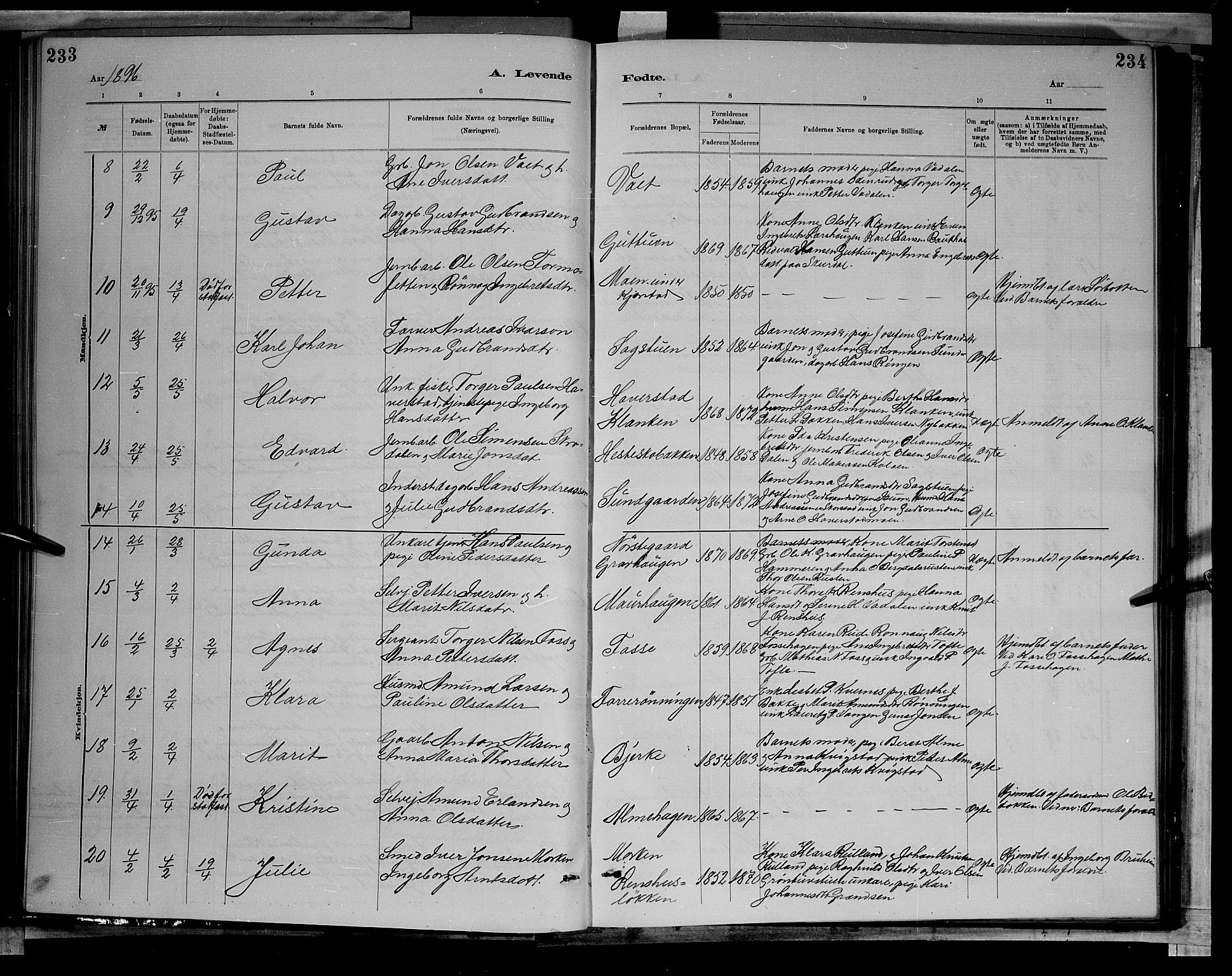 Sør-Fron prestekontor, AV/SAH-PREST-010/H/Ha/Hab/L0003: Parish register (copy) no. 3, 1884-1896, p. 233-234