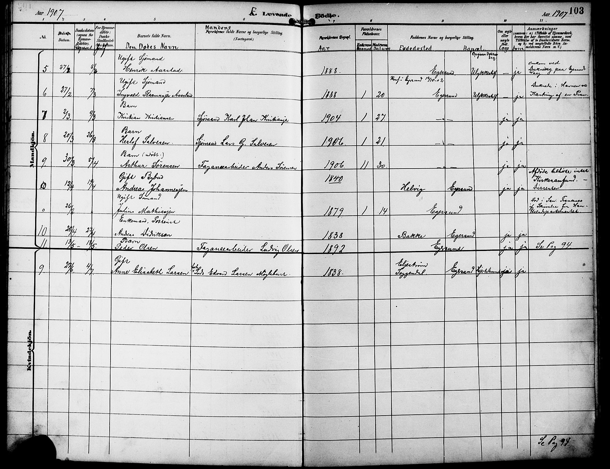 Eigersund sokneprestkontor, AV/SAST-A-101807/S09/L0010: Parish register (copy) no. B 10, 1893-1907, p. 103