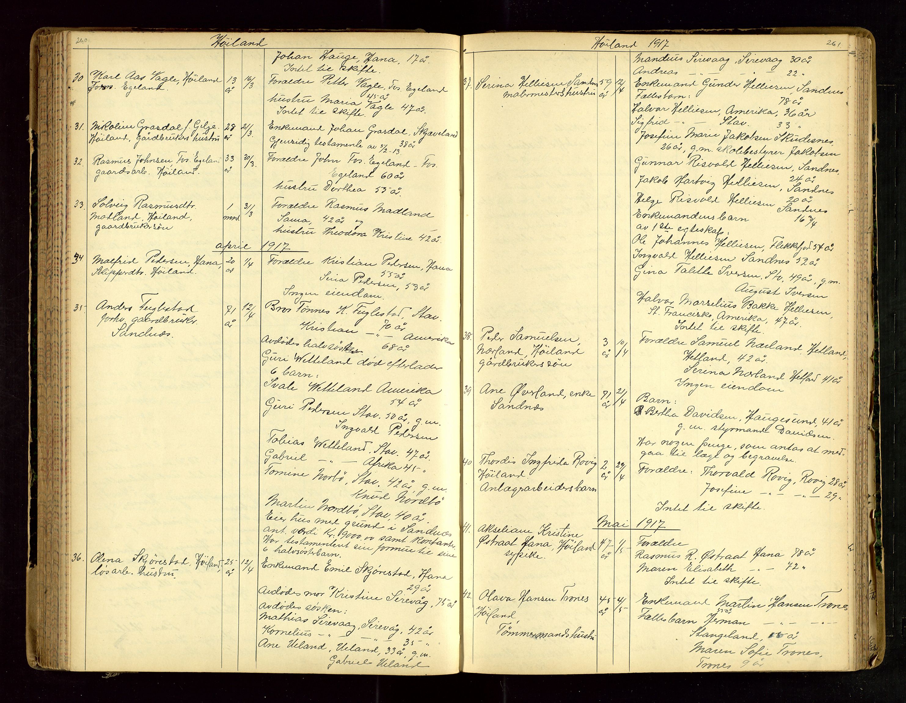 Jæren sorenskriveri, AV/SAST-A-100310/01/5/52/52B/L0003: DØDSFALLPROTOKOLL, 1910-1916, p. 260-261