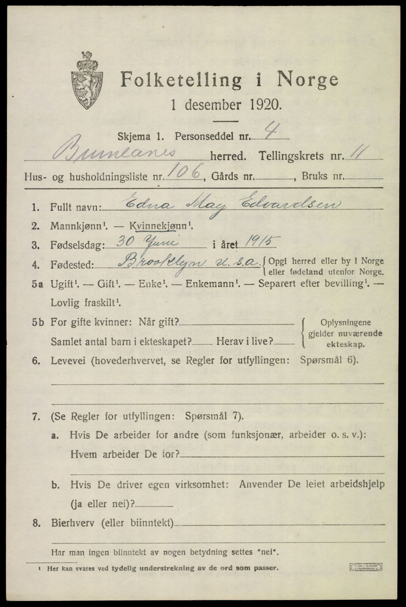 SAKO, 1920 census for Brunlanes, 1920, p. 10491