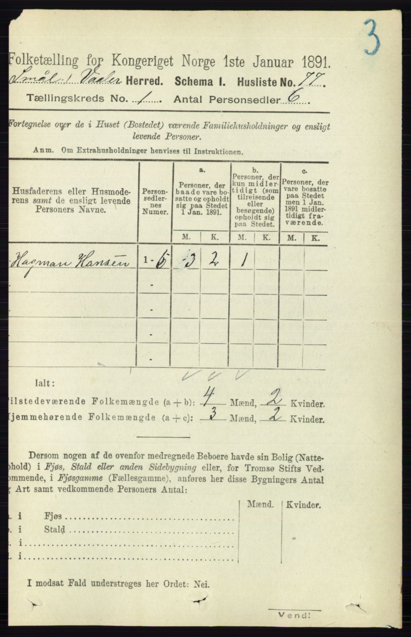 RA, 1891 census for 0137 Våler, 1891, p. 99