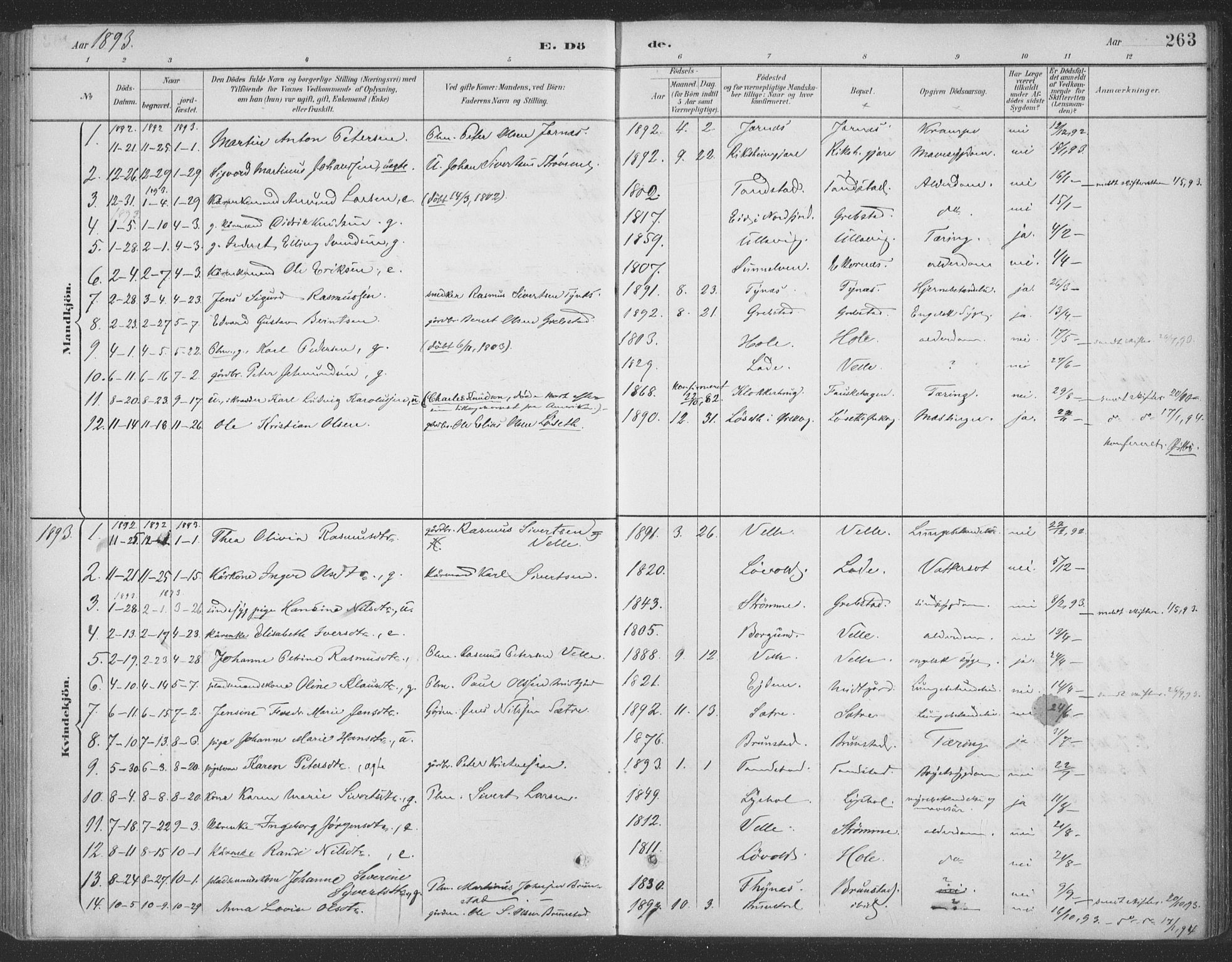 Ministerialprotokoller, klokkerbøker og fødselsregistre - Møre og Romsdal, AV/SAT-A-1454/523/L0335: Parish register (official) no. 523A02, 1891-1911, p. 263