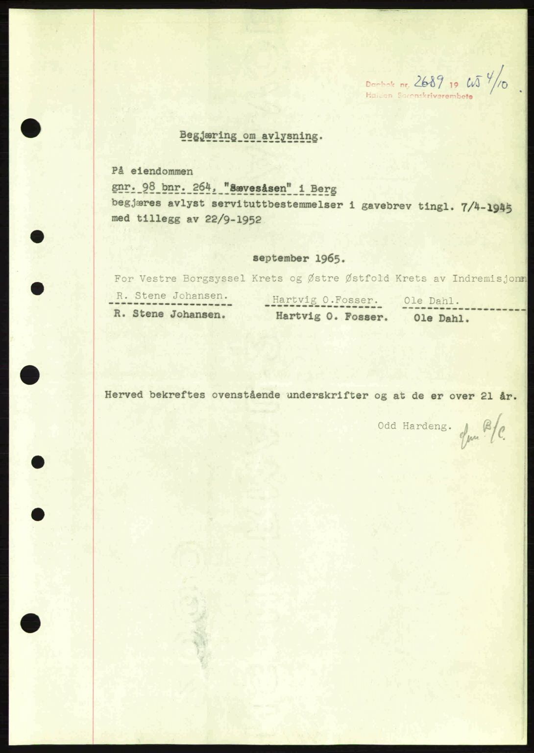 Idd og Marker sorenskriveri, AV/SAO-A-10283/G/Gb/Gbb/L0007: Mortgage book no. A7, 1944-1945, Diary no: : 262/1945