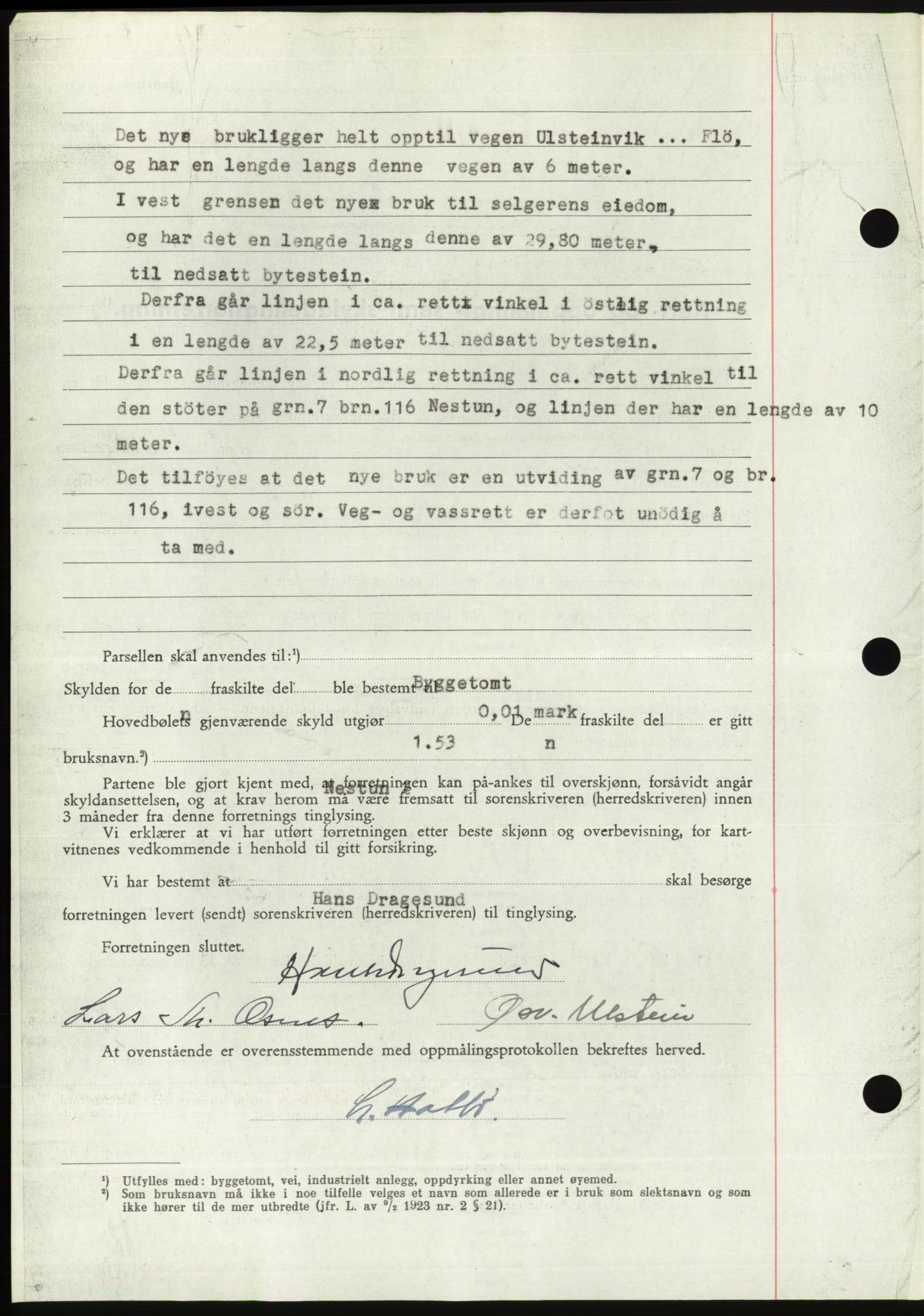 Søre Sunnmøre sorenskriveri, AV/SAT-A-4122/1/2/2C/L0081: Mortgage book no. 7A, 1947-1948, Diary no: : 1516/1947