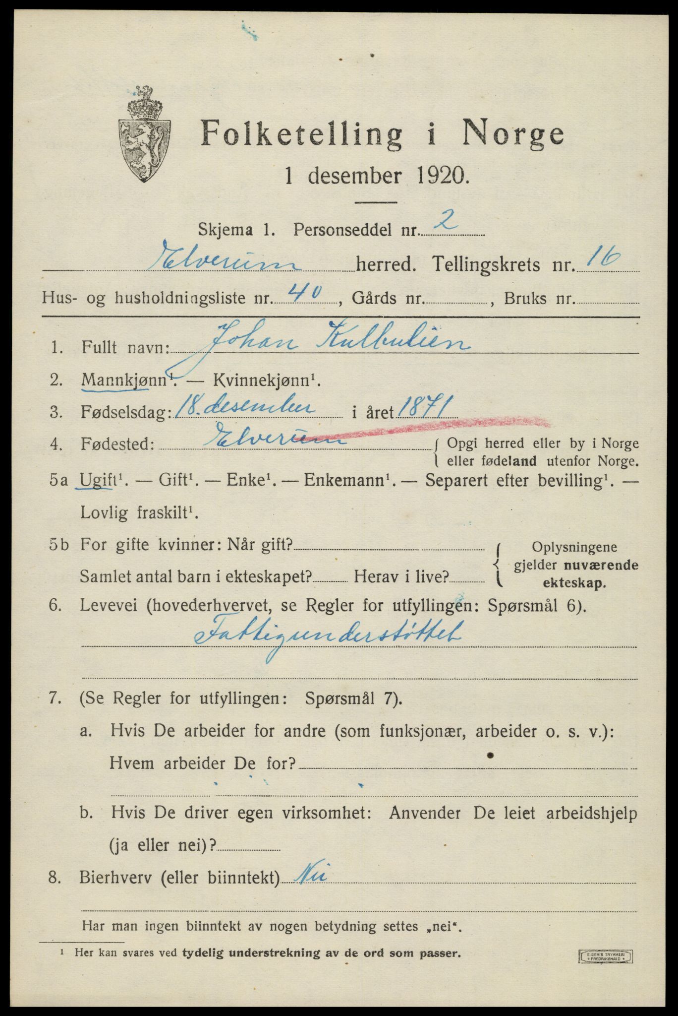 SAH, 1920 census for Elverum, 1920, p. 21224