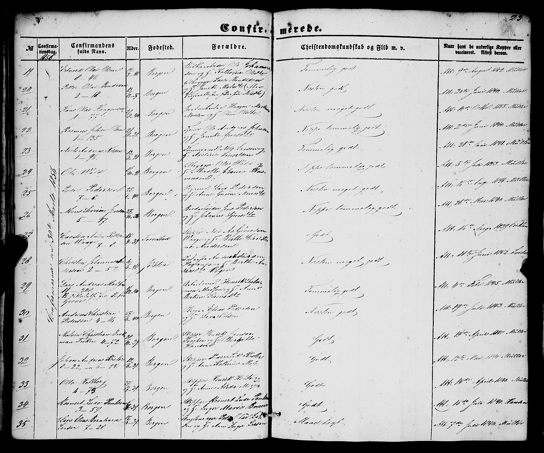 Nykirken Sokneprestembete, SAB/A-77101/H/Haa/L0023: Parish register (official) no. C 2, 1851-1863, p. 23
