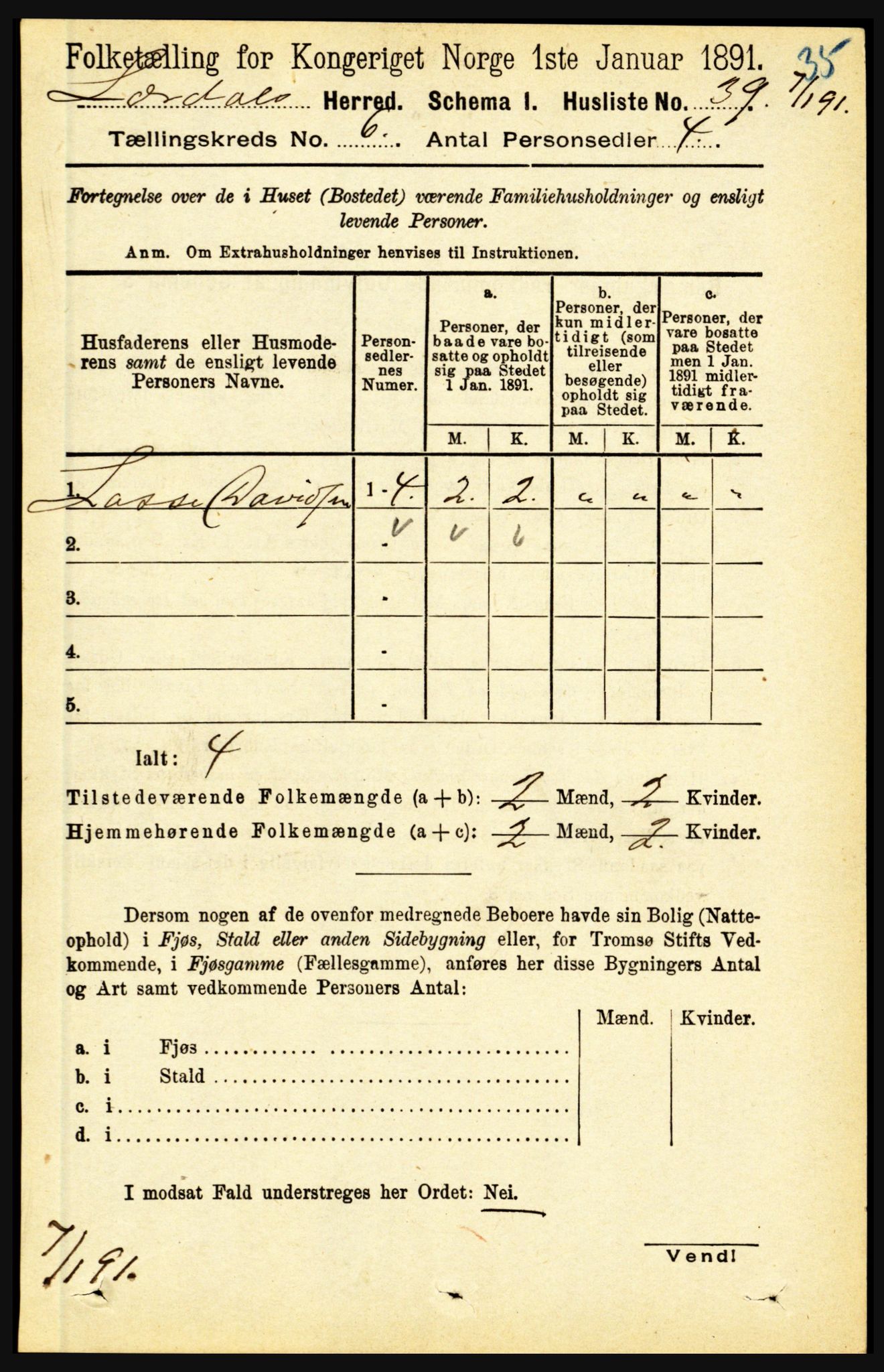 RA, 1891 census for 1422 Lærdal, 1891, p. 445