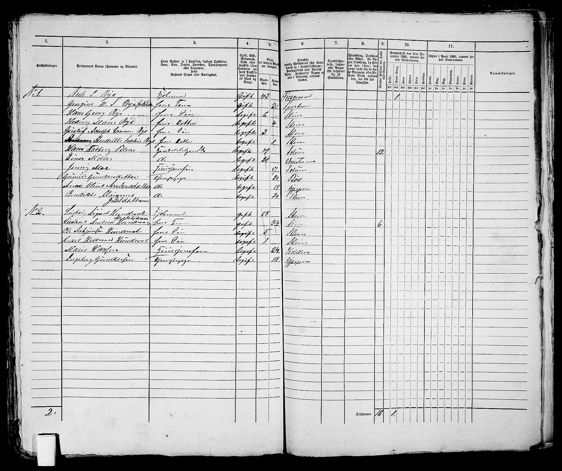 RA, 1865 census for Skien, 1865, p. 361