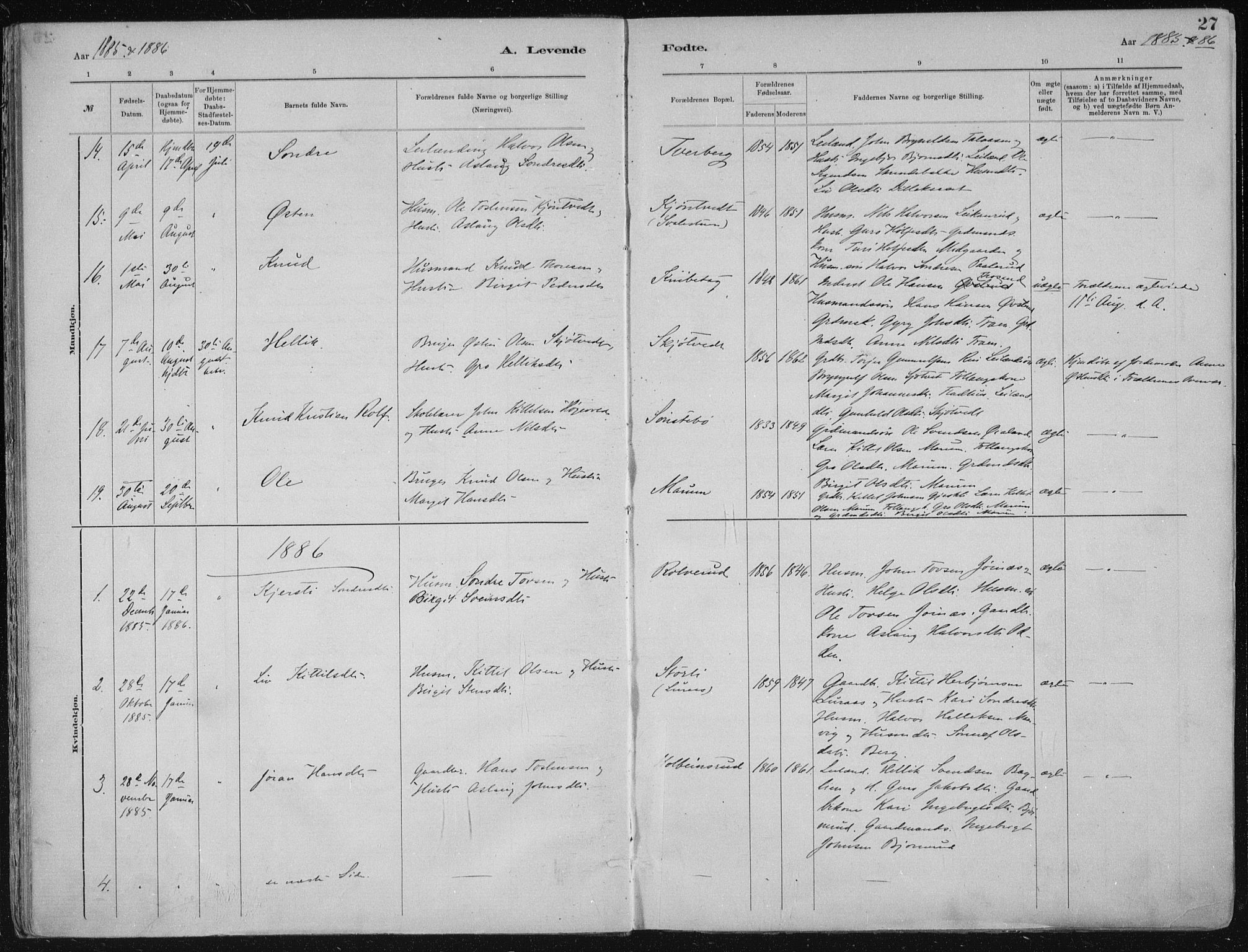 Tinn kirkebøker, AV/SAKO-A-308/F/Fa/L0007: Parish register (official) no. I 7, 1878-1922, p. 27