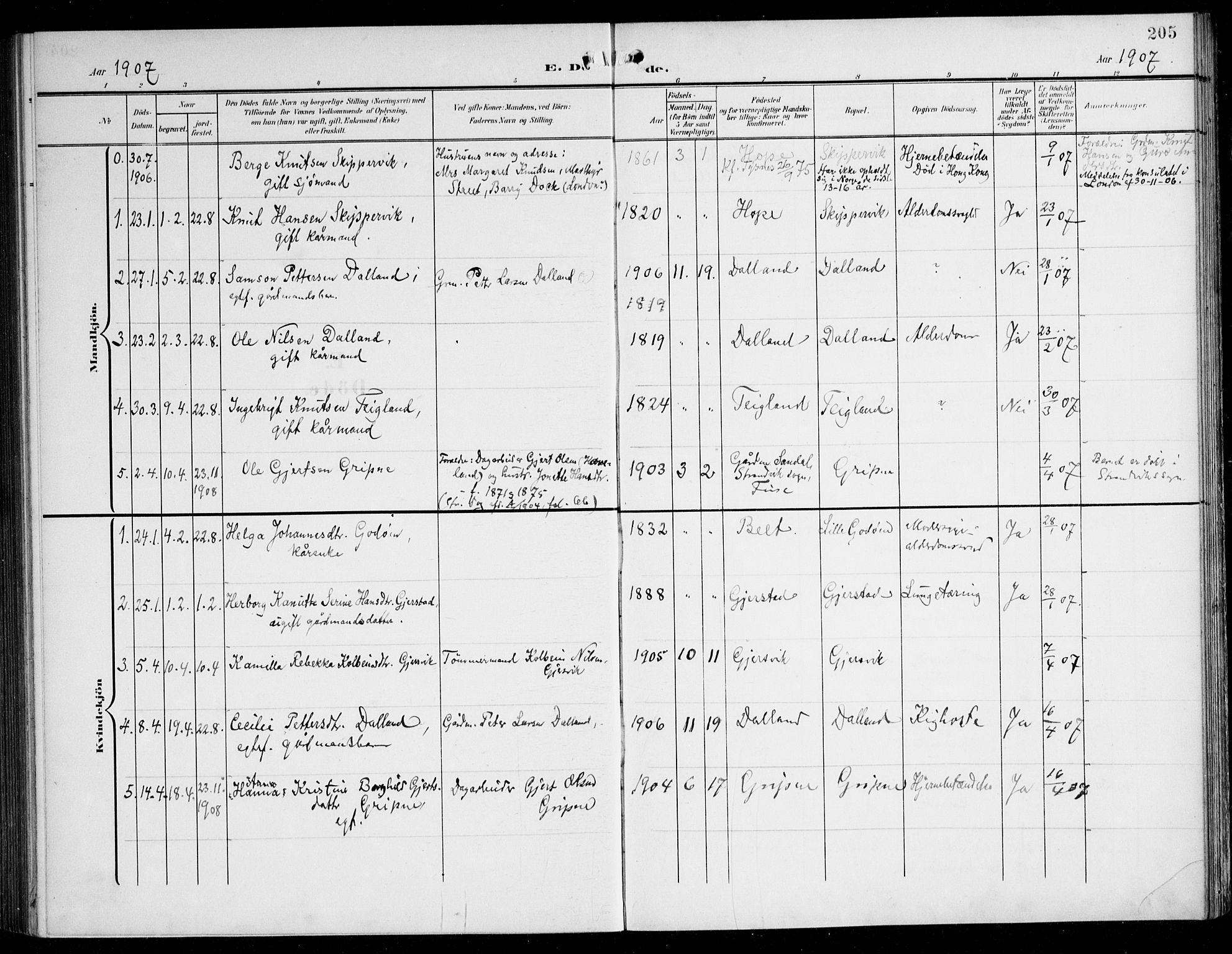 Tysnes sokneprestembete, SAB/A-78601/H/Haa: Parish register (official) no. B 2, 1907-1925, p. 205