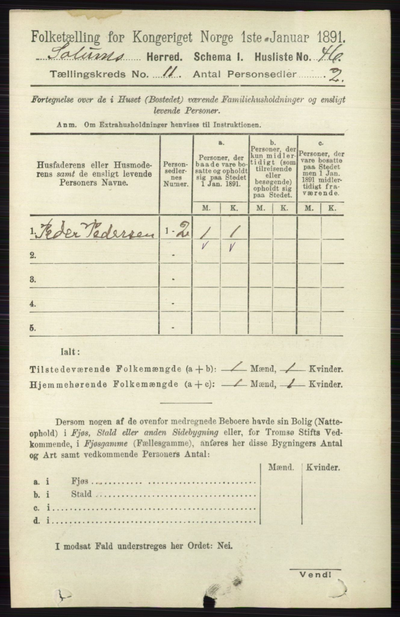 RA, 1891 census for 0818 Solum, 1891, p. 5283