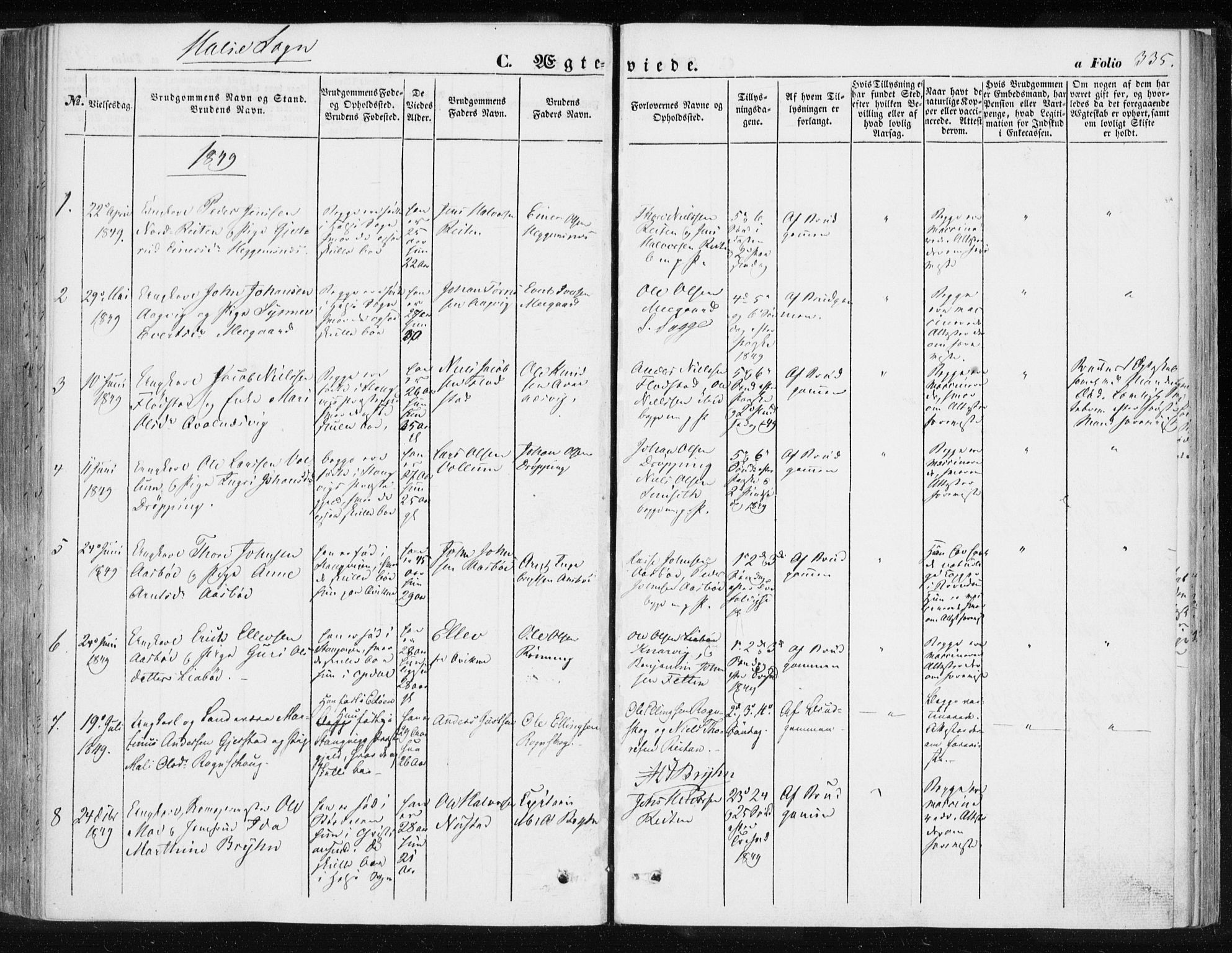 Ministerialprotokoller, klokkerbøker og fødselsregistre - Møre og Romsdal, SAT/A-1454/576/L0883: Parish register (official) no. 576A01, 1849-1865, p. 335