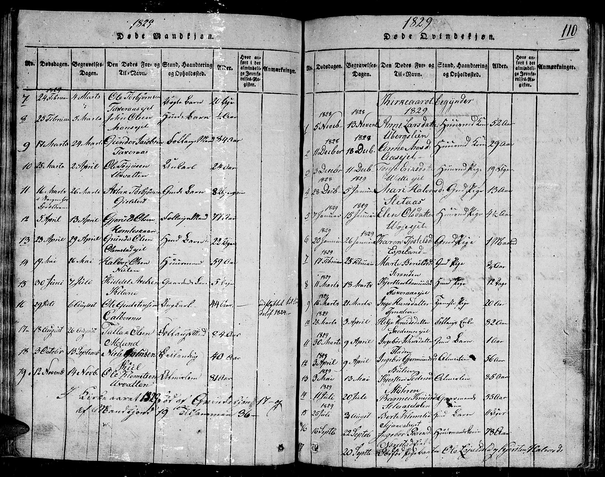 Gjerstad sokneprestkontor, SAK/1111-0014/F/Fb/Fbb/L0001: Parish register (copy) no. B 1, 1813-1863, p. 110