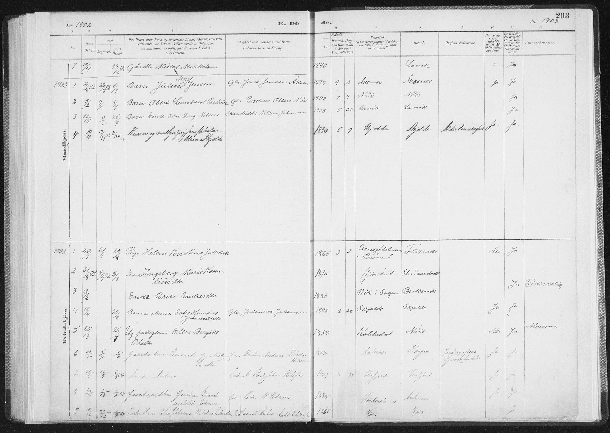 Ministerialprotokoller, klokkerbøker og fødselsregistre - Nordland, SAT/A-1459/898/L1422: Parish register (official) no. 898A02, 1887-1908, p. 203