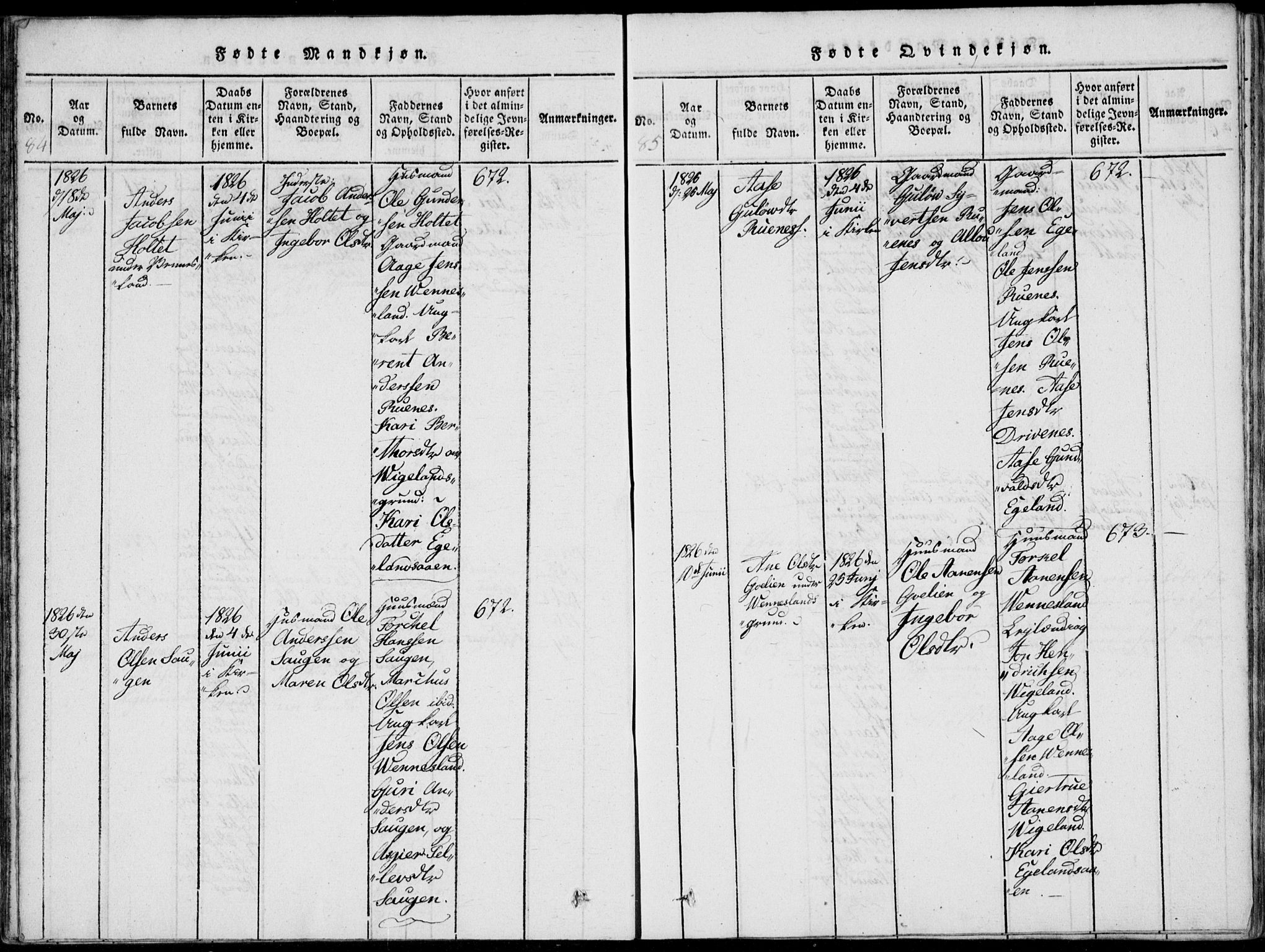 Vennesla sokneprestkontor, SAK/1111-0045/Fa/Fab/L0003: Parish register (official) no. A 3, 1820-1834, p. 84-85