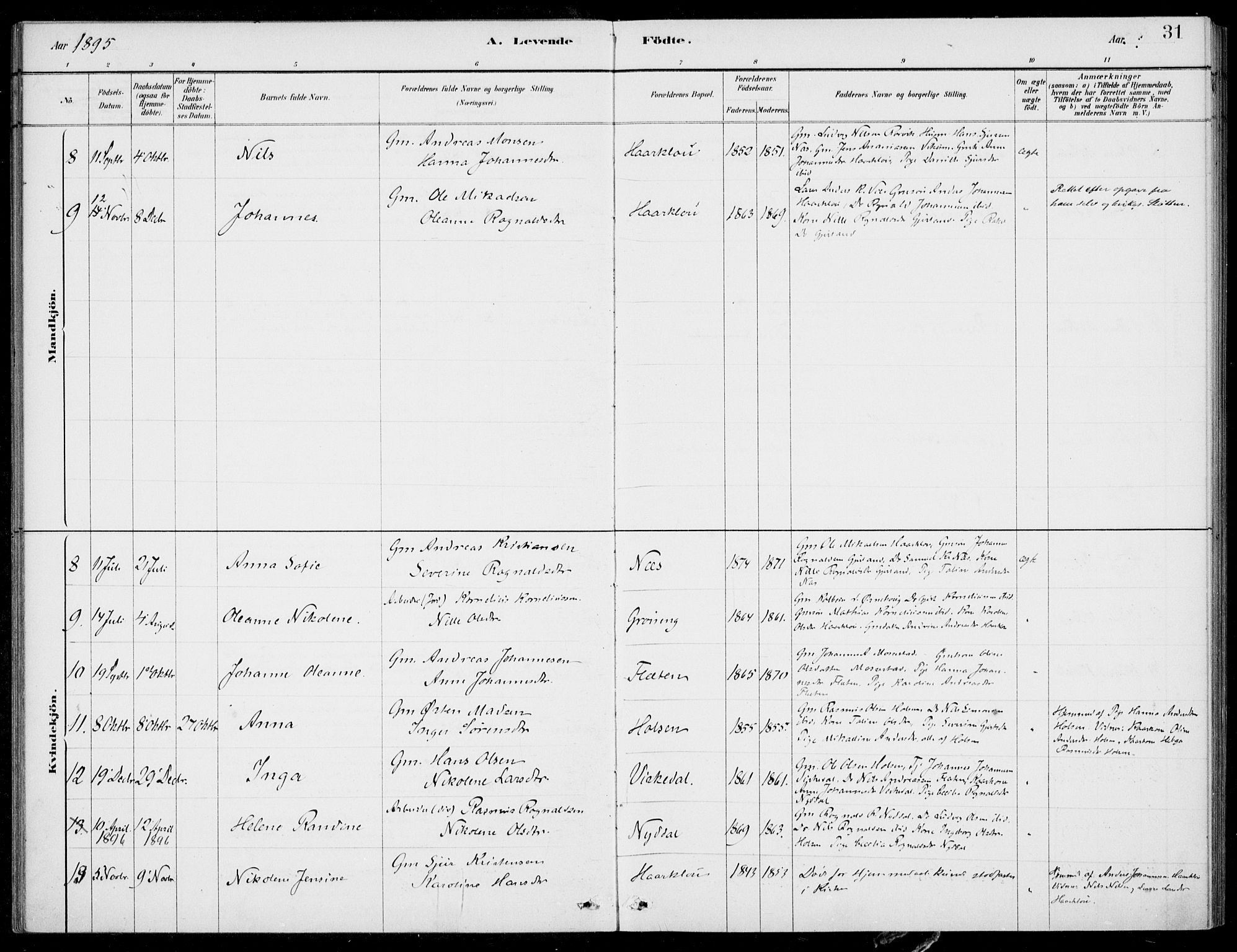 Førde sokneprestembete, SAB/A-79901/H/Haa/Haac/L0001: Parish register (official) no. C  1, 1881-1920, p. 31