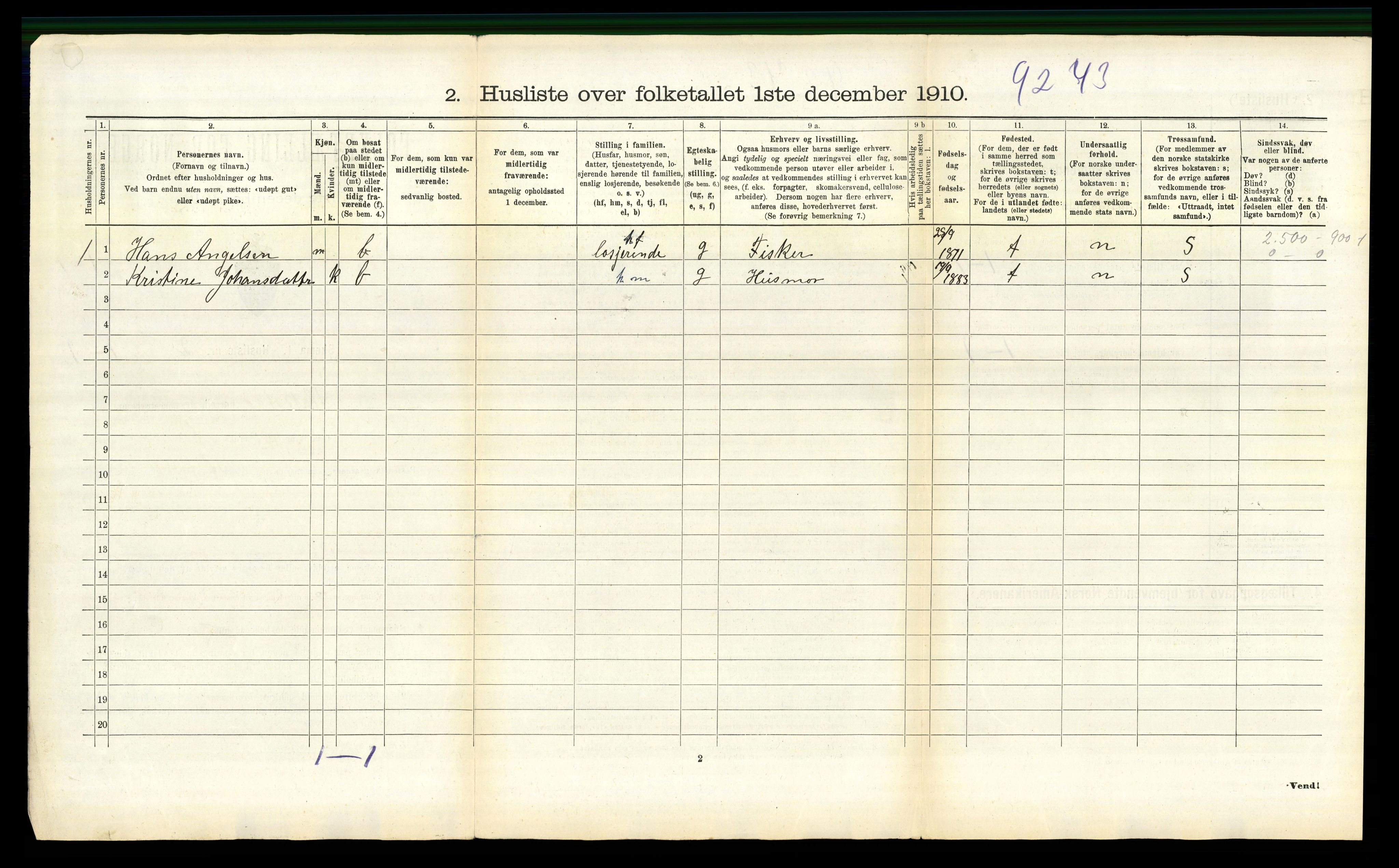 RA, 1910 census for Flakstad, 1910, p. 991