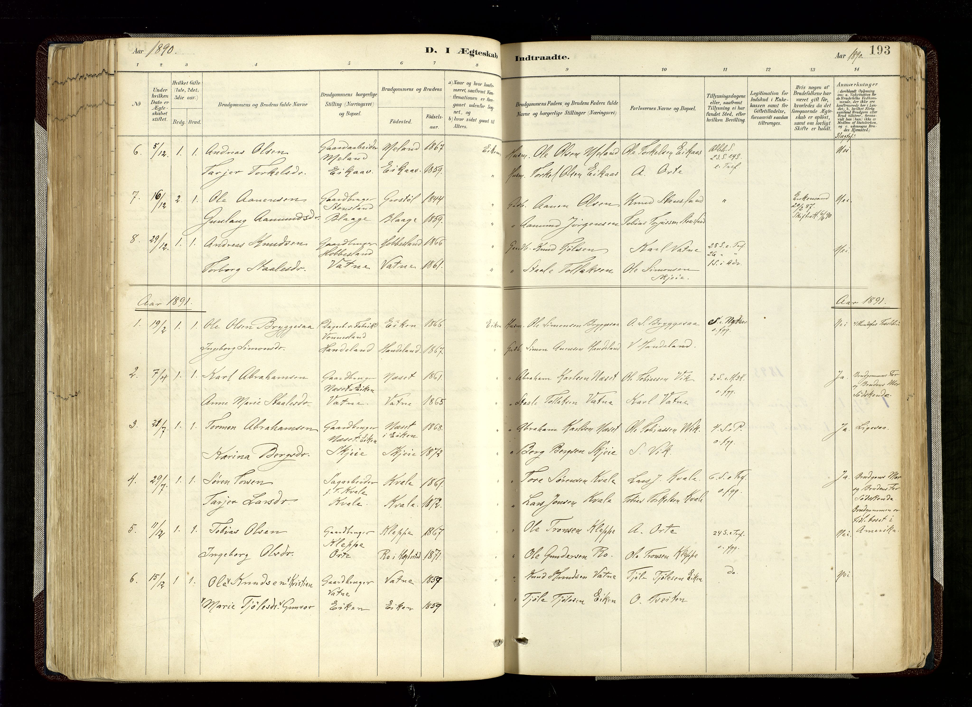 Hægebostad sokneprestkontor, AV/SAK-1111-0024/F/Fa/Fab/L0004: Parish register (official) no. A 4, 1887-1929, p. 193