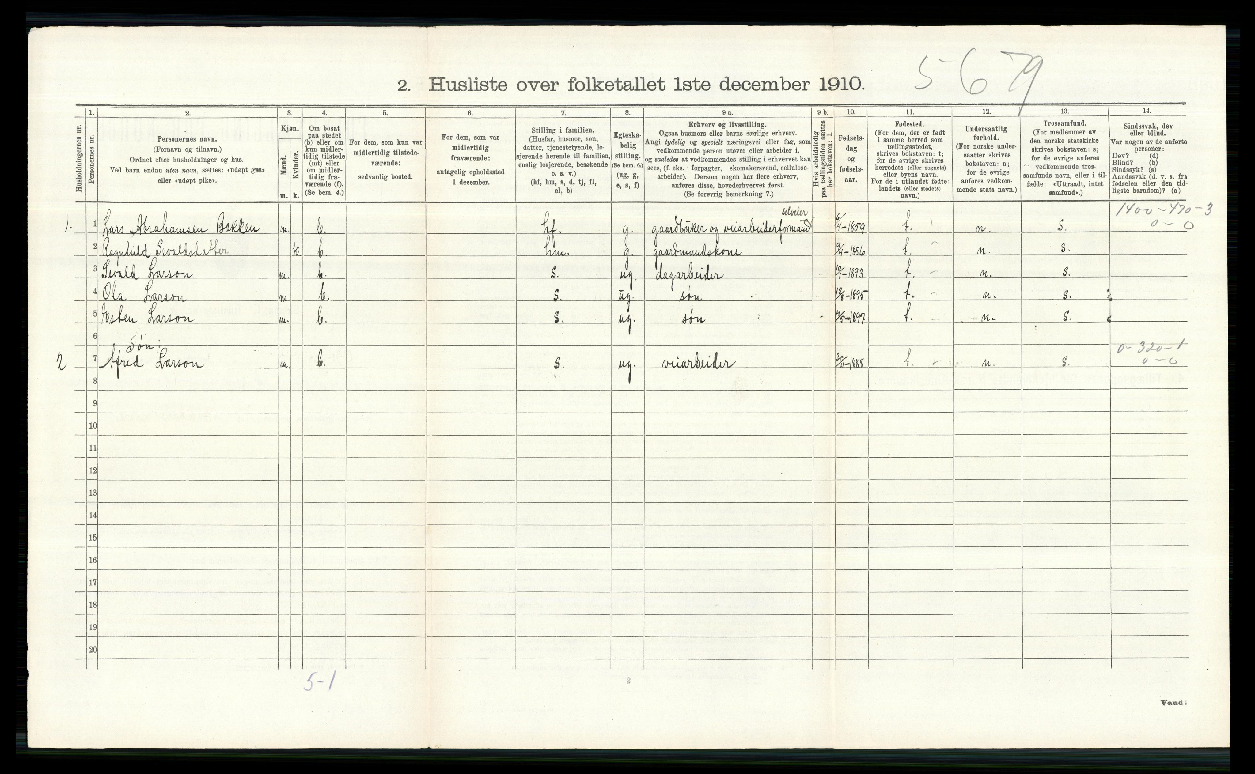 RA, 1910 census for Skjåk, 1910, p. 211