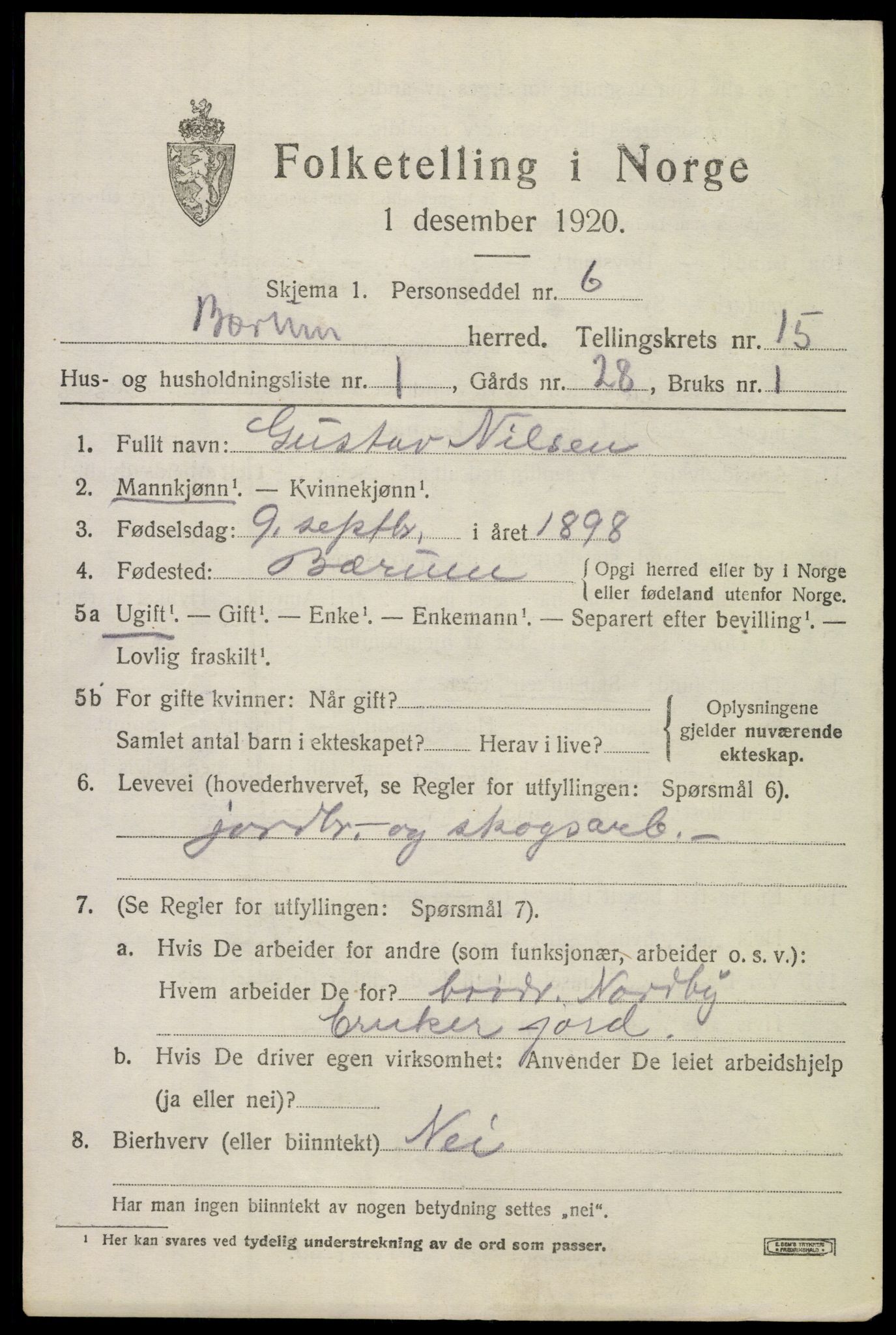 SAO, 1920 census for Bærum, 1920, p. 42388