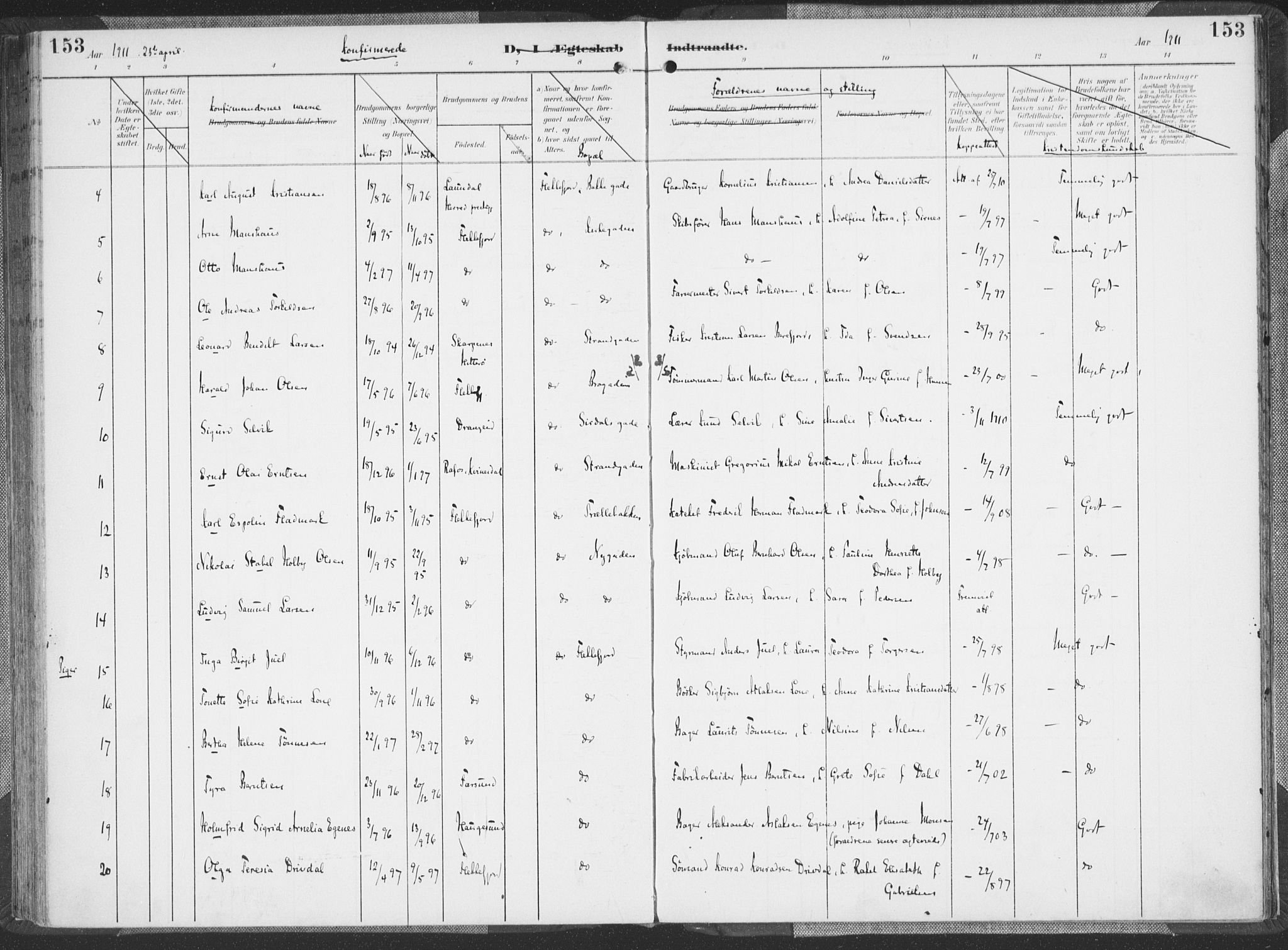 Flekkefjord sokneprestkontor, AV/SAK-1111-0012/F/Fa/Faa/L0002: Parish register (official) no. A 2, 1900-1912, p. 153