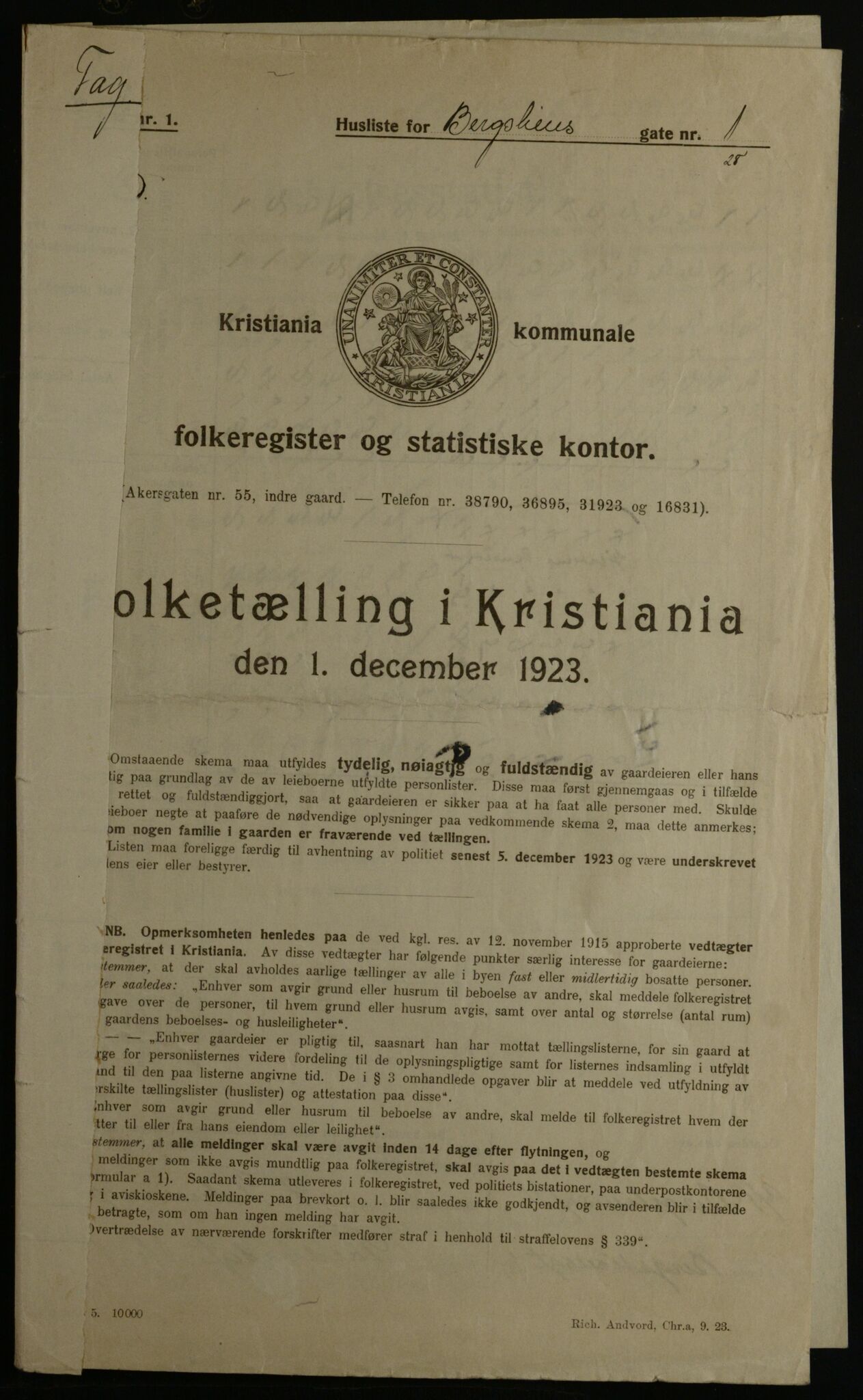 OBA, Municipal Census 1923 for Kristiania, 1923, p. 4912