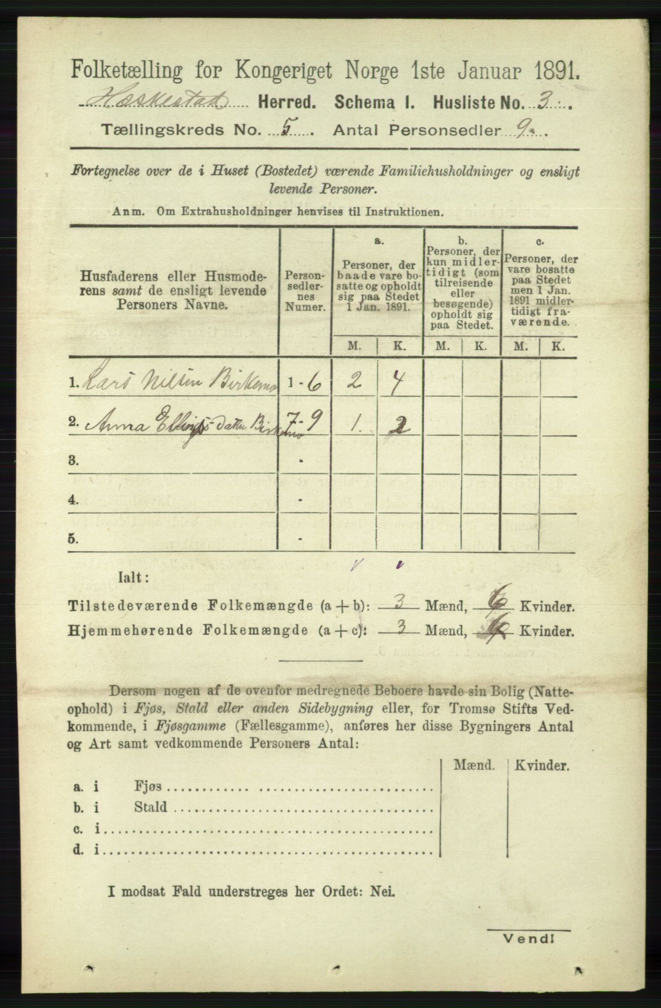 RA, 1891 census for 1113 Heskestad, 1891, p. 848