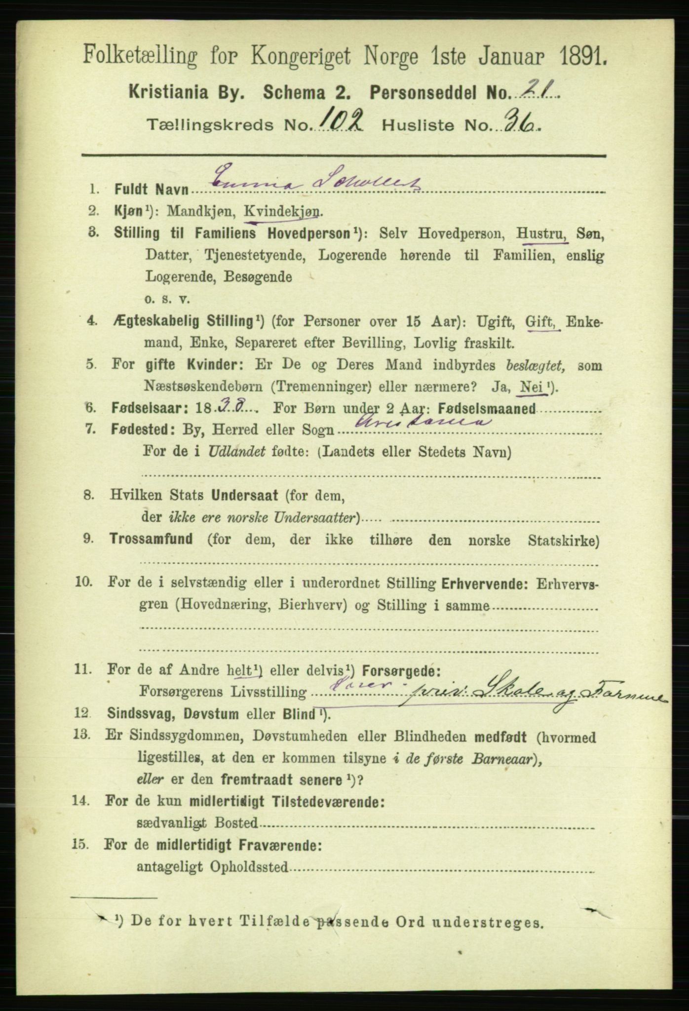 RA, 1891 census for 0301 Kristiania, 1891, p. 51308