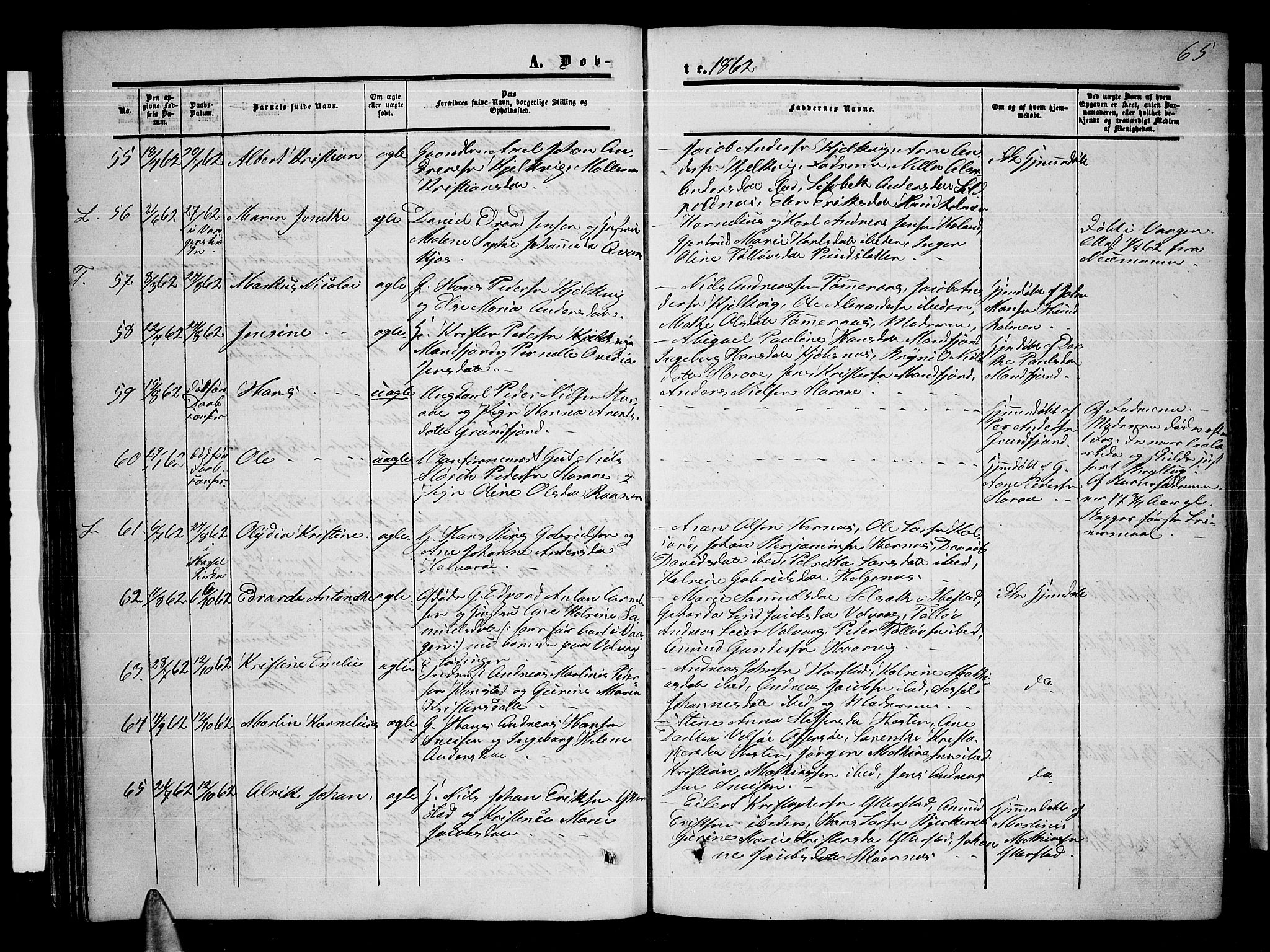 Ministerialprotokoller, klokkerbøker og fødselsregistre - Nordland, AV/SAT-A-1459/872/L1046: Parish register (copy) no. 872C02, 1852-1879, p. 65