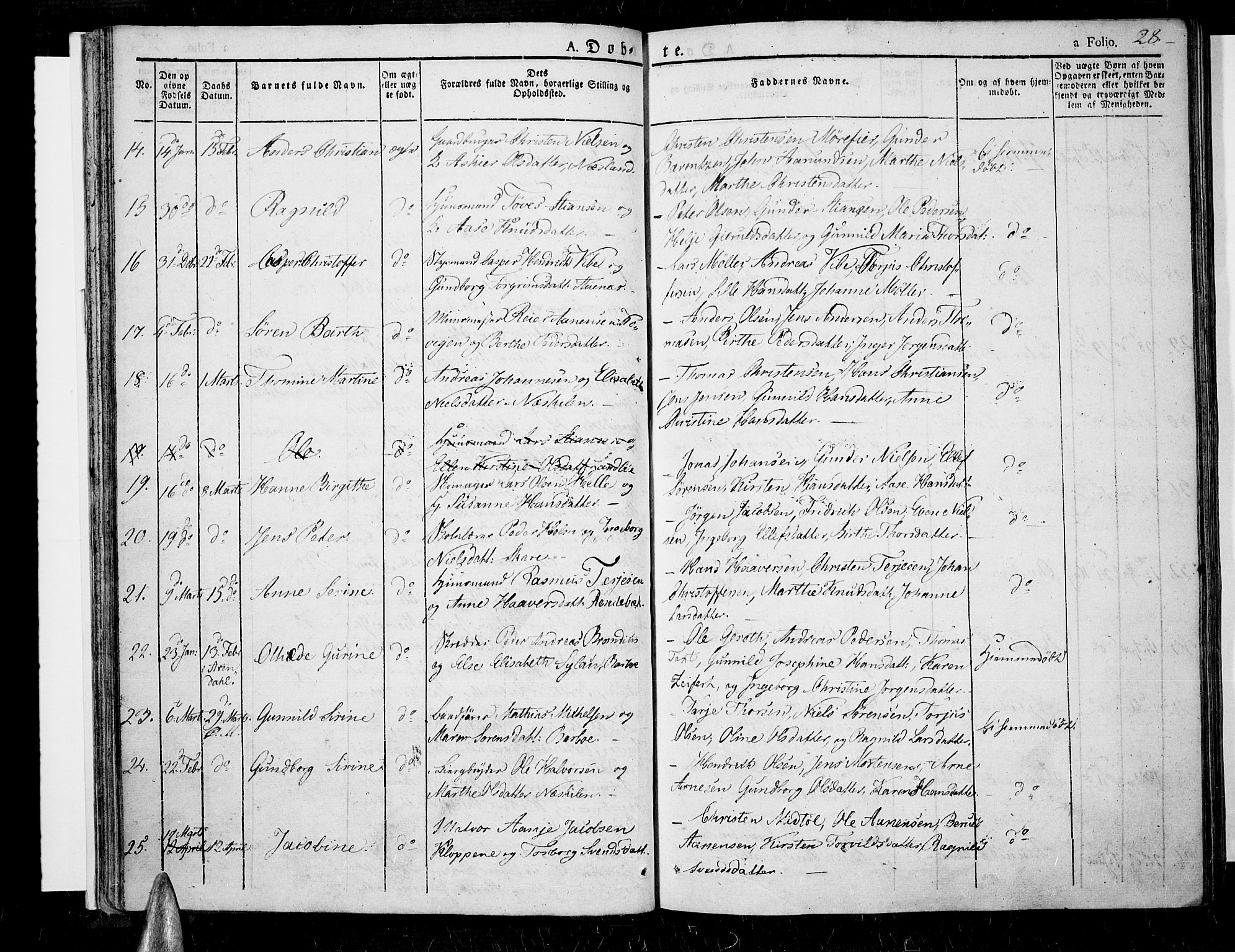 Tromøy sokneprestkontor, SAK/1111-0041/F/Fa/L0003: Parish register (official) no. A 3, 1825-1837, p. 28