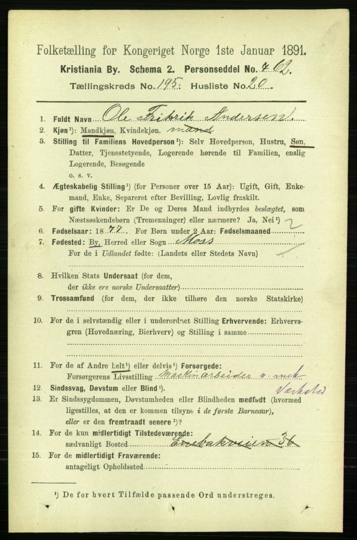 RA, 1891 census for 0301 Kristiania, 1891, p. 117992