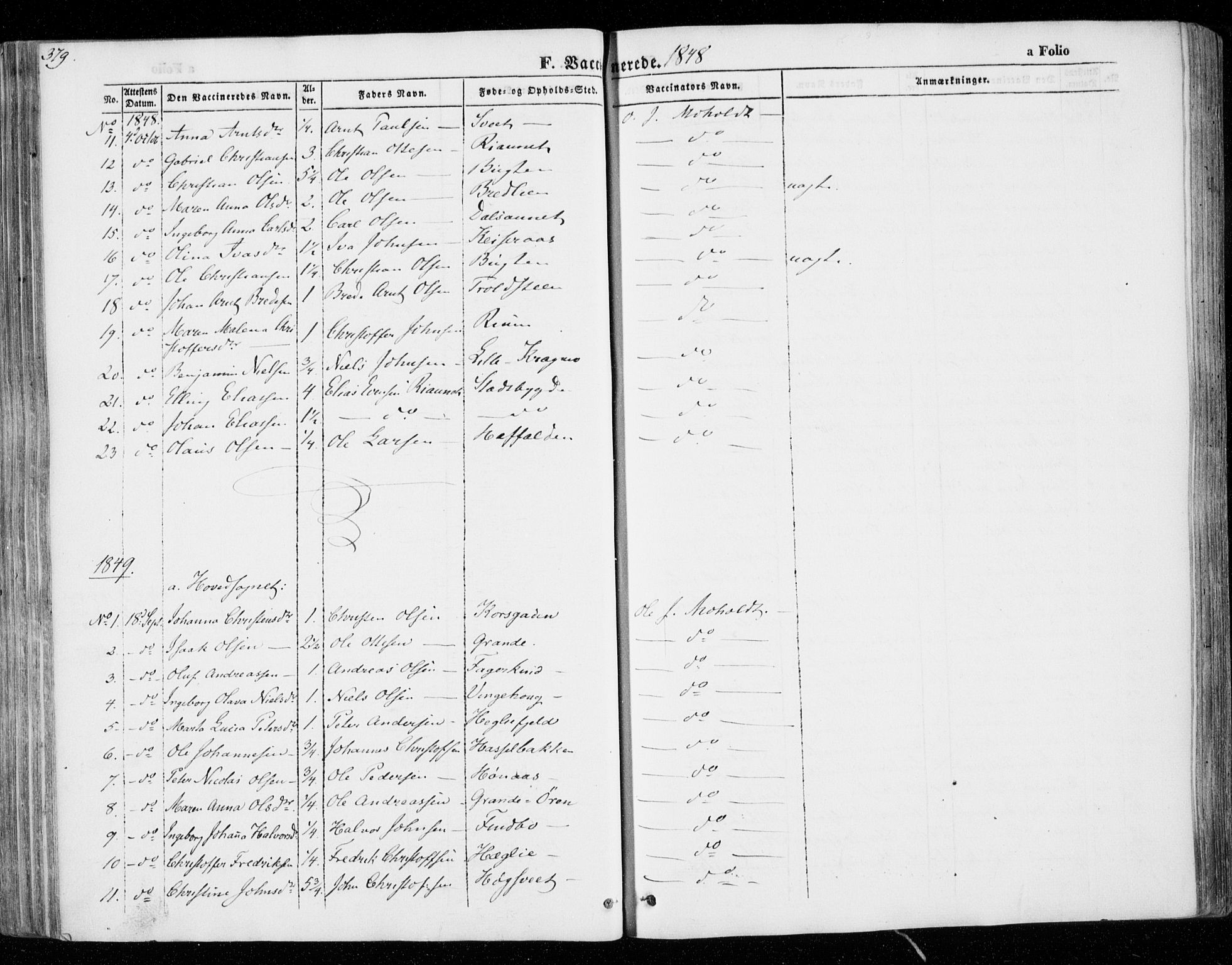Ministerialprotokoller, klokkerbøker og fødselsregistre - Nord-Trøndelag, SAT/A-1458/701/L0007: Parish register (official) no. 701A07 /1, 1842-1854, p. 379