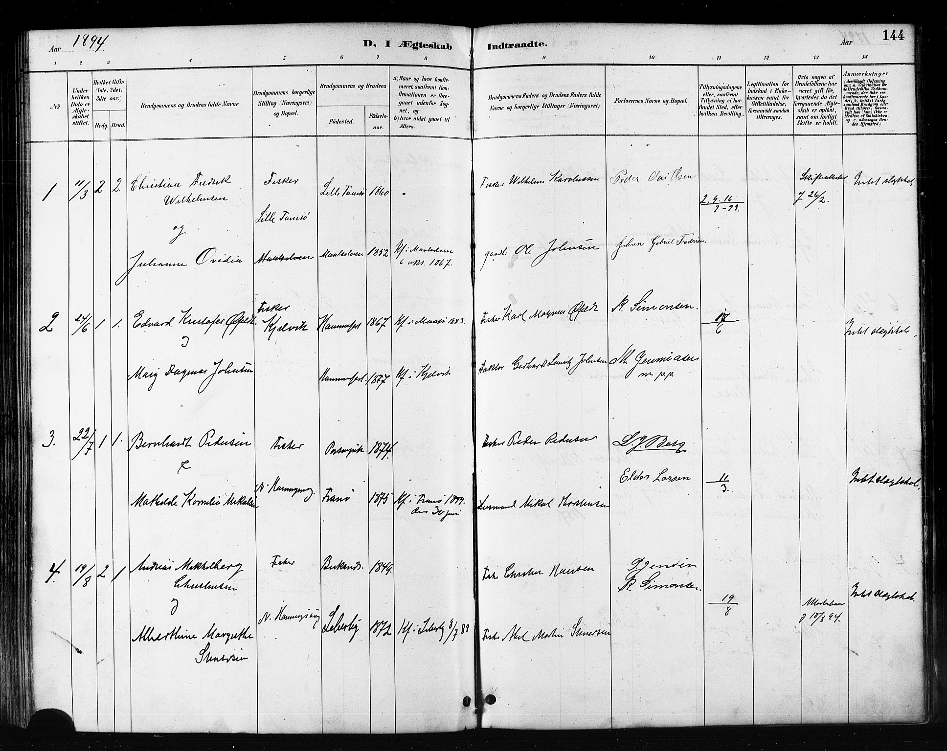 Måsøy sokneprestkontor, SATØ/S-1348/H/Ha/L0007kirke: Parish register (official) no. 7, 1887-1899, p. 144
