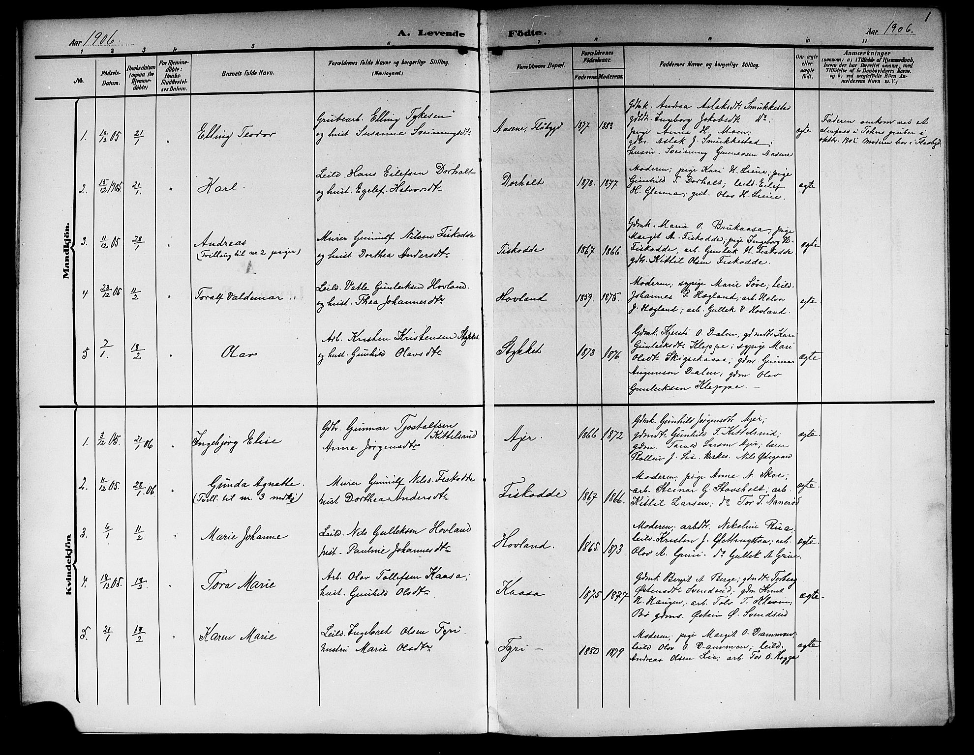 Lunde kirkebøker, SAKO/A-282/G/Ga/L0004: Parish register (copy) no. I 4, 1906-1914, p. 1