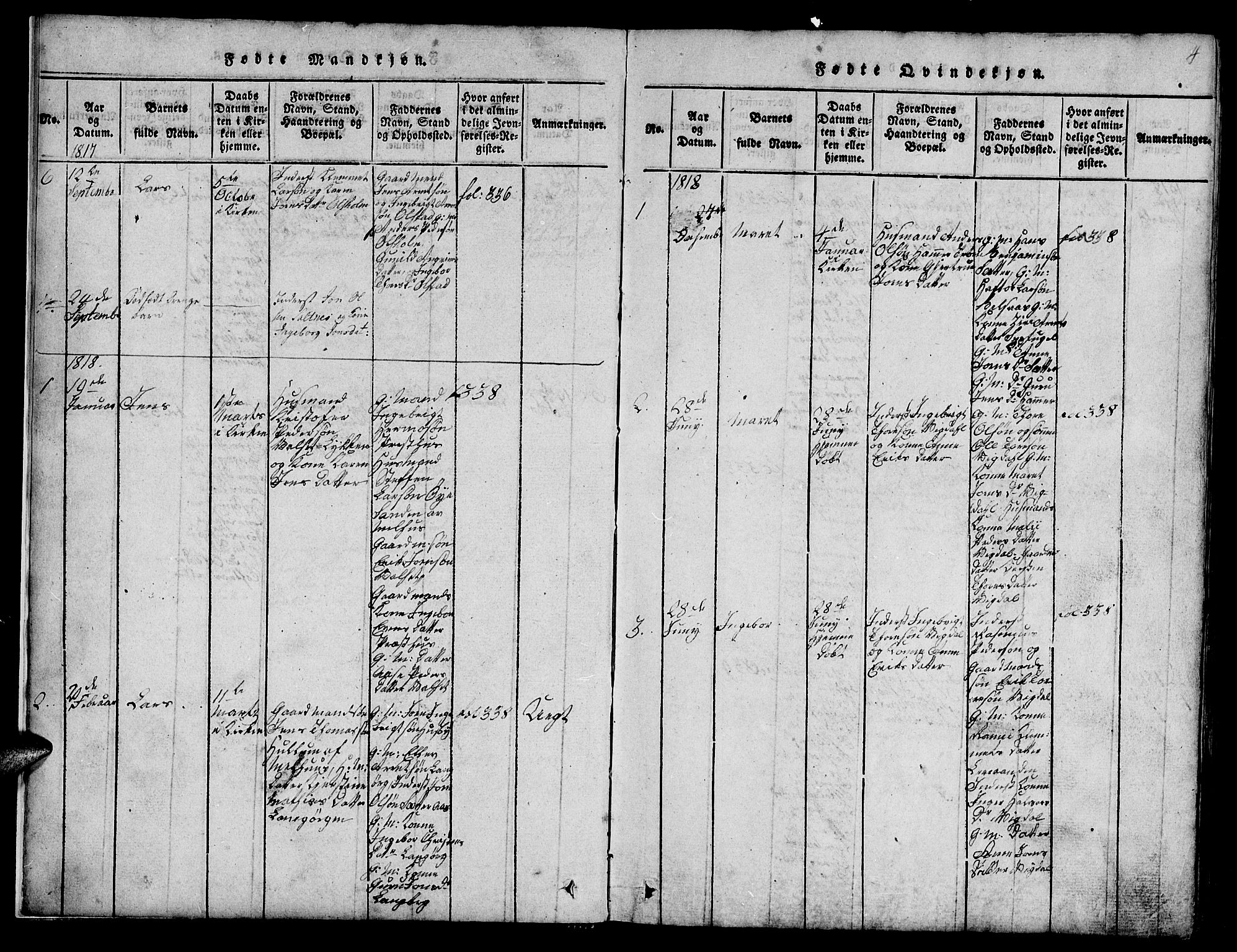 Ministerialprotokoller, klokkerbøker og fødselsregistre - Sør-Trøndelag, SAT/A-1456/666/L0788: Parish register (copy) no. 666C01, 1816-1847, p. 4