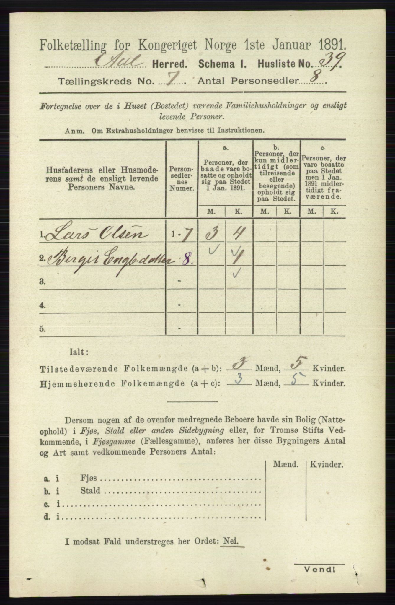 RA, 1891 census for 0619 Ål, 1891, p. 1820