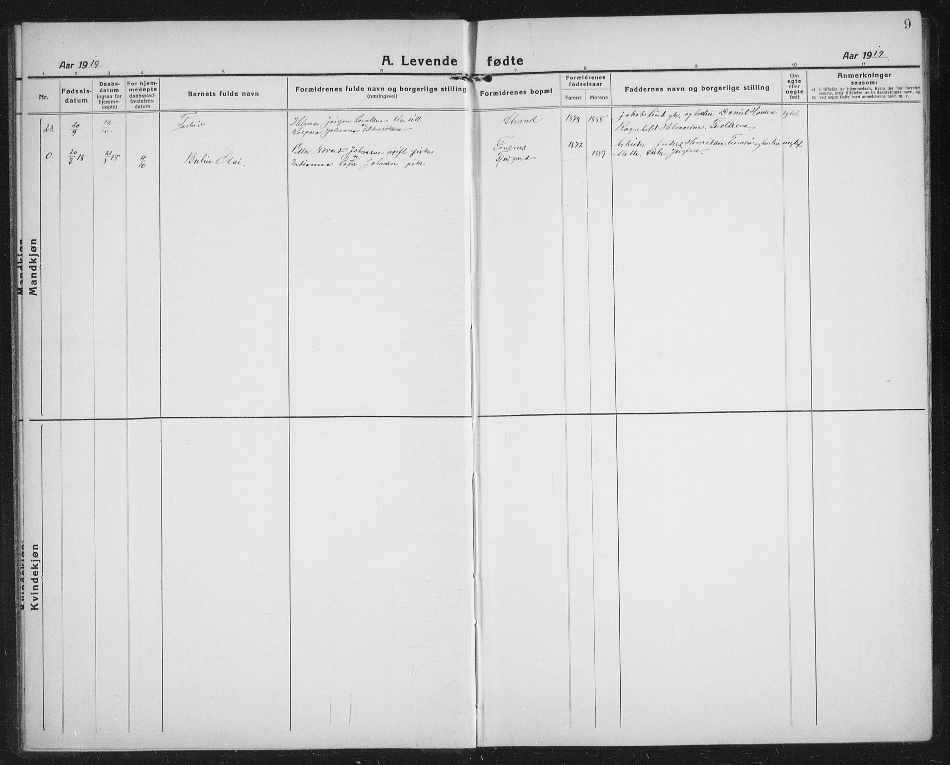 Lenvik sokneprestembete, SATØ/S-1310/H/Ha/Hab/L0023klokker: Parish register (copy) no. 23, 1918-1936, p. 9