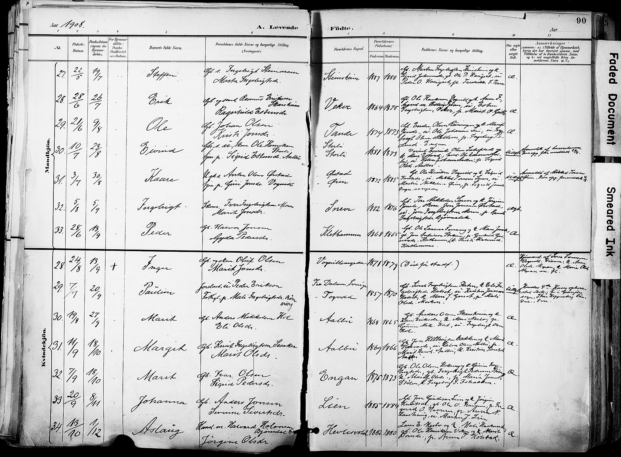 Ministerialprotokoller, klokkerbøker og fødselsregistre - Sør-Trøndelag, AV/SAT-A-1456/678/L0902: Parish register (official) no. 678A11, 1895-1911, p. 90