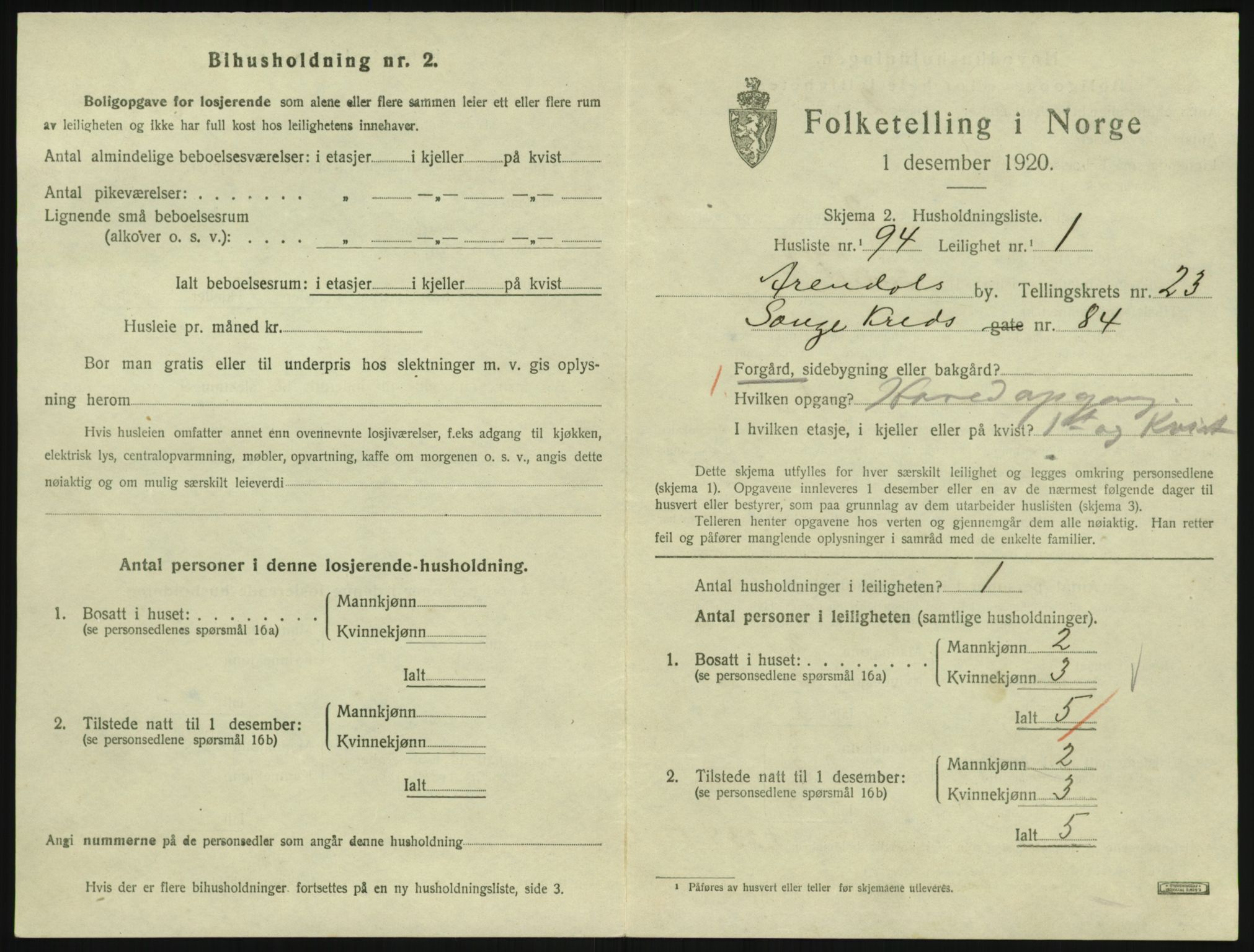 SAK, 1920 census for Arendal, 1920, p. 9028