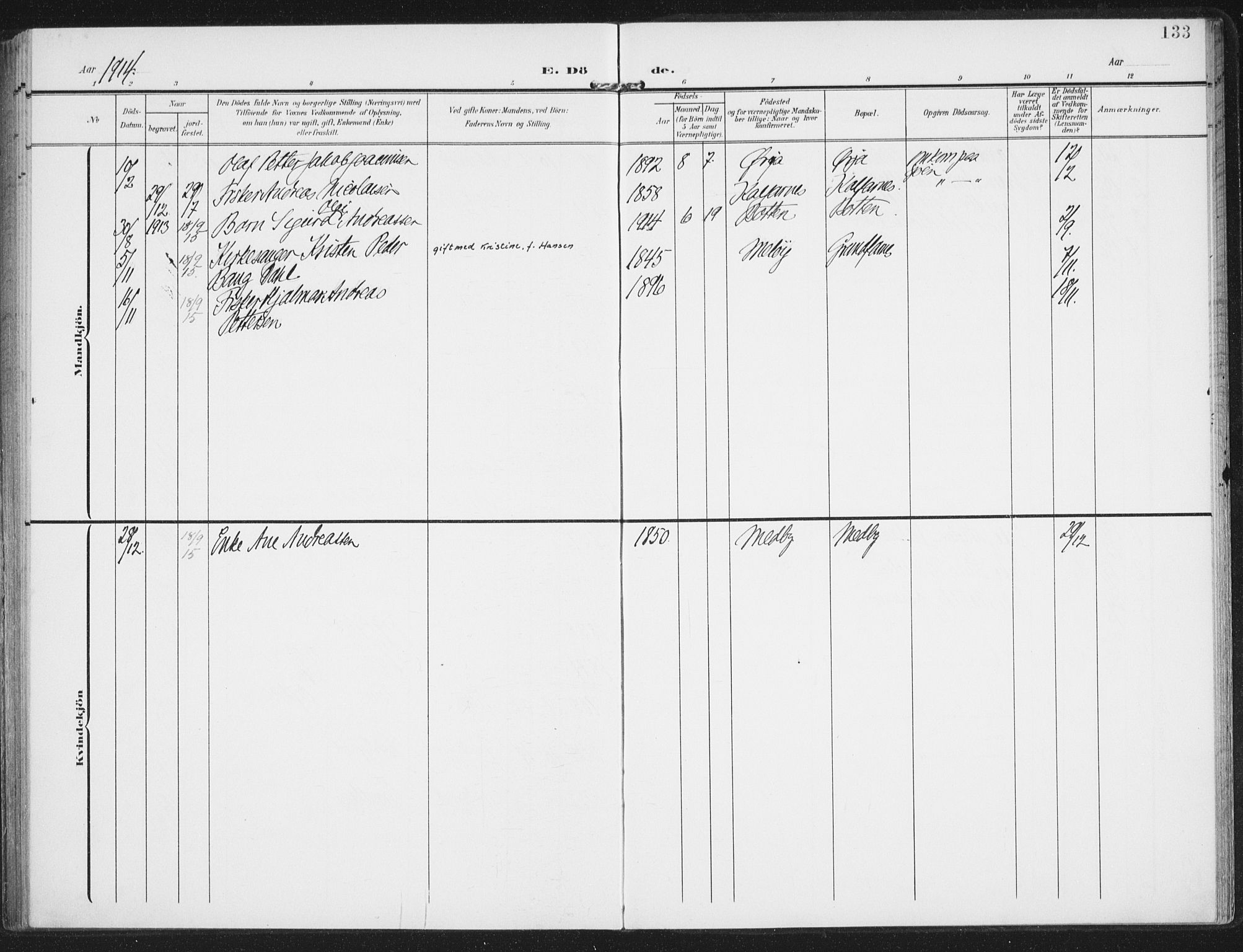 Berg sokneprestkontor, AV/SATØ-S-1318/G/Ga/Gaa/L0008kirke: Parish register (official) no. 8, 1904-1916, p. 133