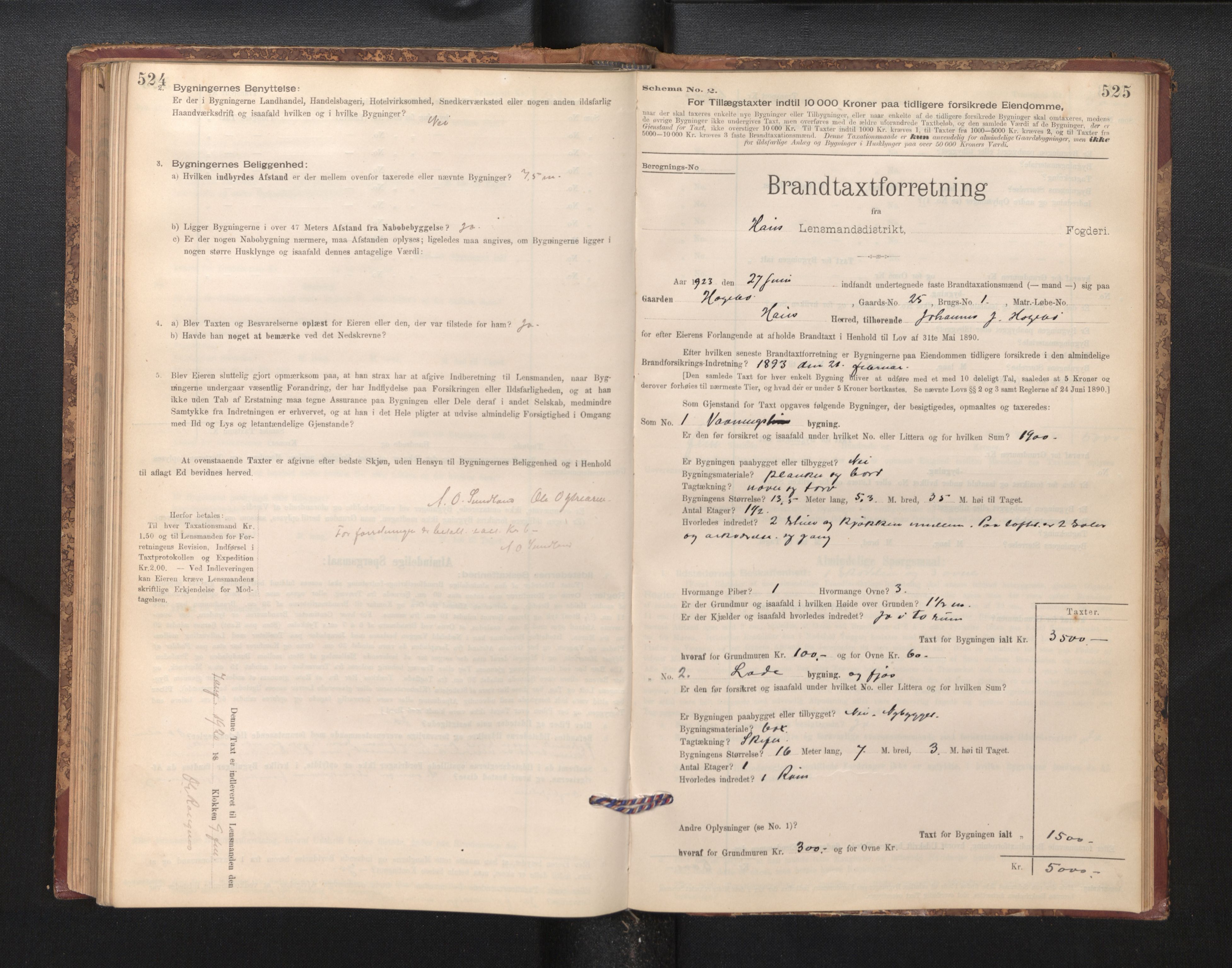 Lensmannen i Haus, SAB/A-32701/0012/L0006: Branntakstprotokoll, skjematakst, 1895-1941, p. 524-525