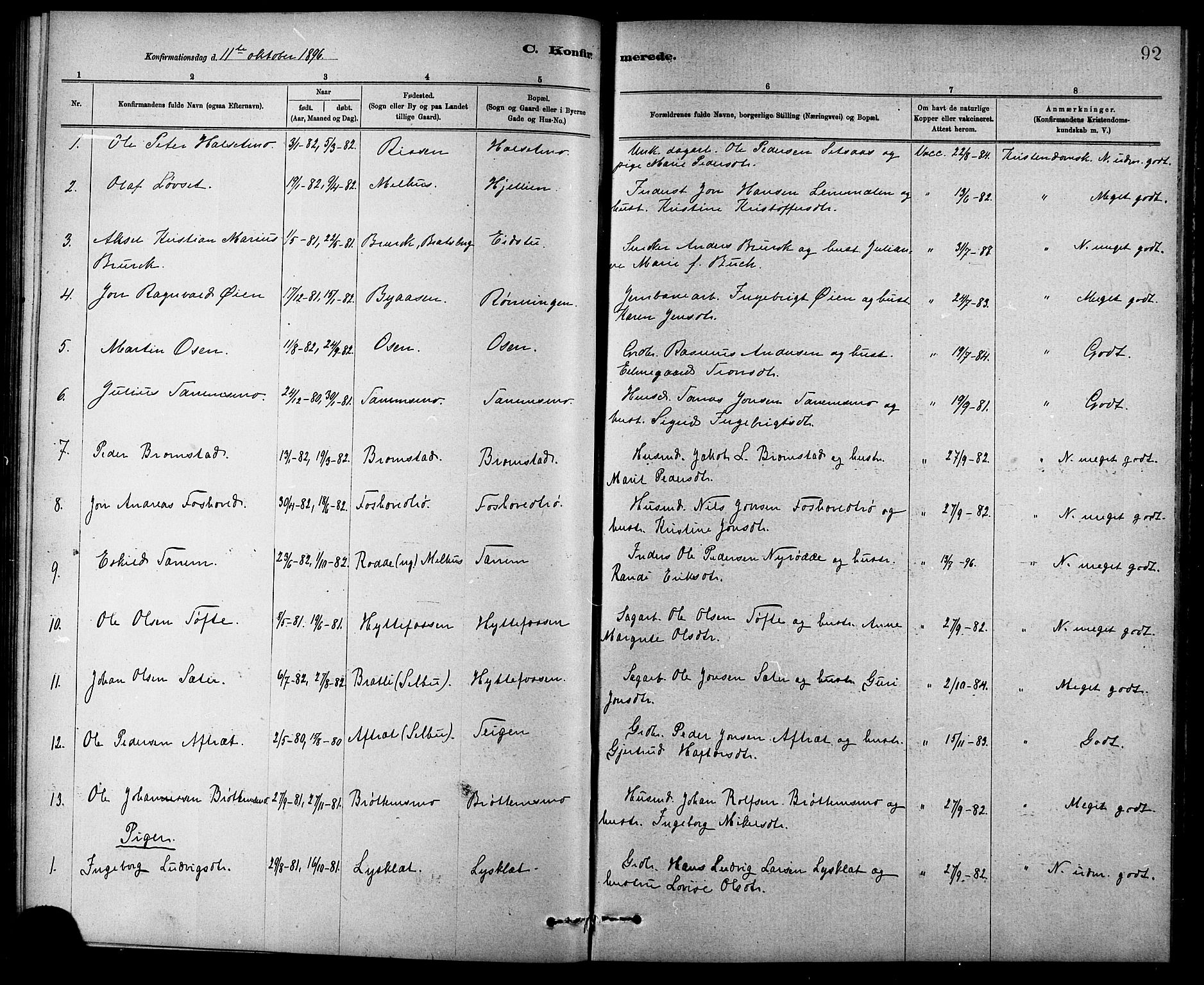 Ministerialprotokoller, klokkerbøker og fødselsregistre - Sør-Trøndelag, SAT/A-1456/618/L0452: Parish register (copy) no. 618C03, 1884-1906, p. 92