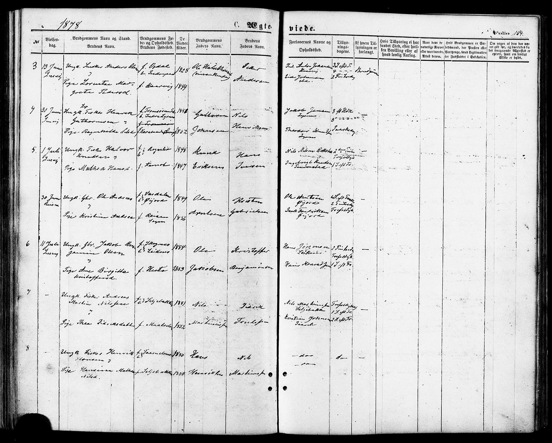 Lenvik sokneprestembete, SATØ/S-1310/H/Ha/Haa/L0010kirke: Parish register (official) no. 10, 1873-1880, p. 154