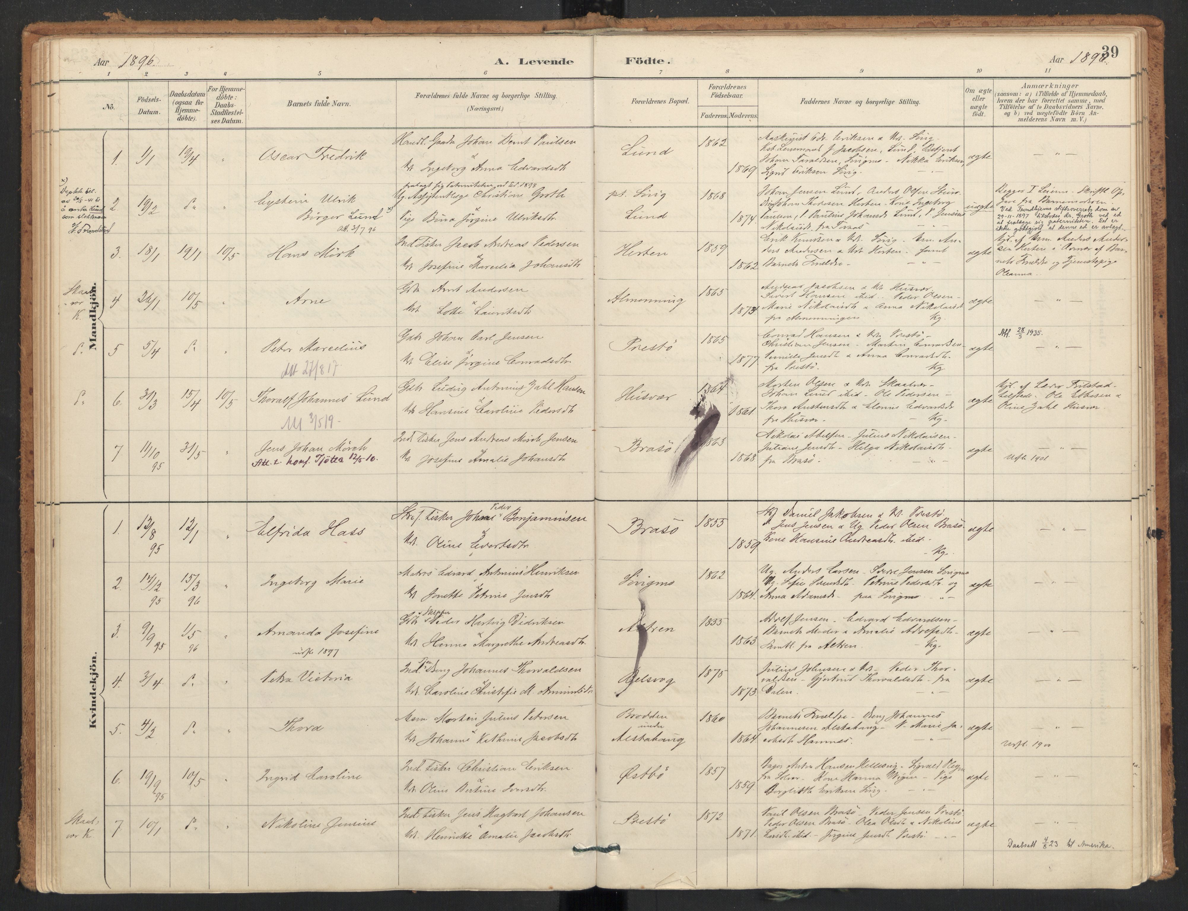 Ministerialprotokoller, klokkerbøker og fødselsregistre - Nordland, SAT/A-1459/830/L0453: Parish register (official) no. 830A17, 1886-1911, p. 39