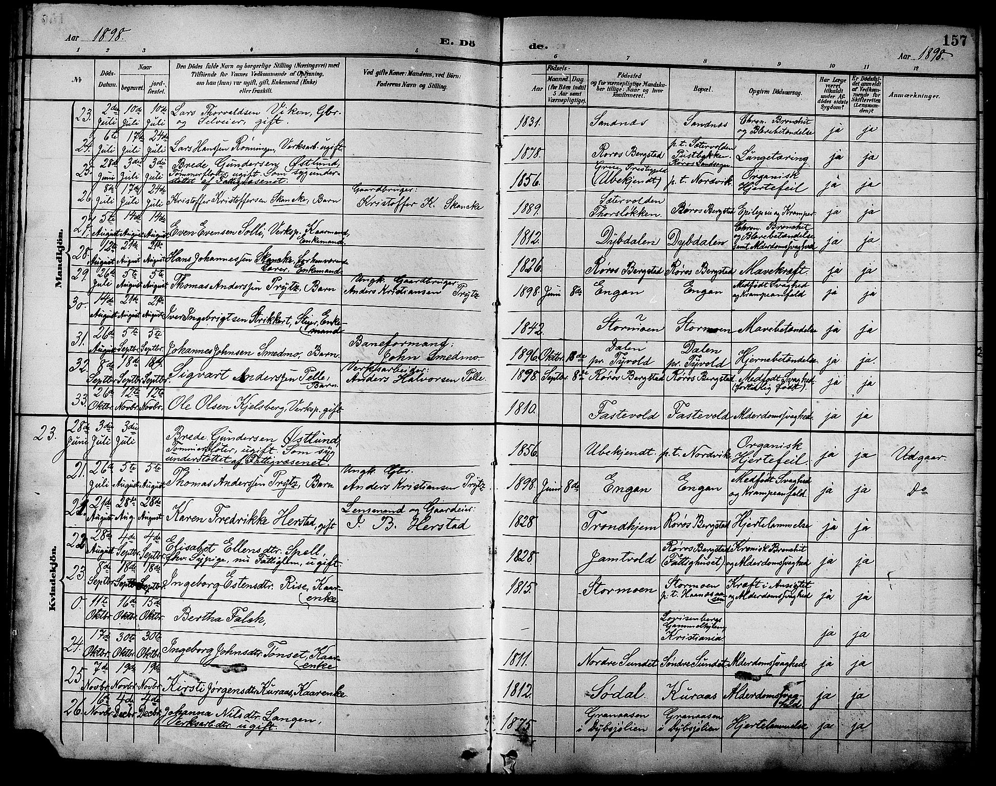 Ministerialprotokoller, klokkerbøker og fødselsregistre - Sør-Trøndelag, SAT/A-1456/681/L0941: Parish register (copy) no. 681C05, 1896-1905, p. 157